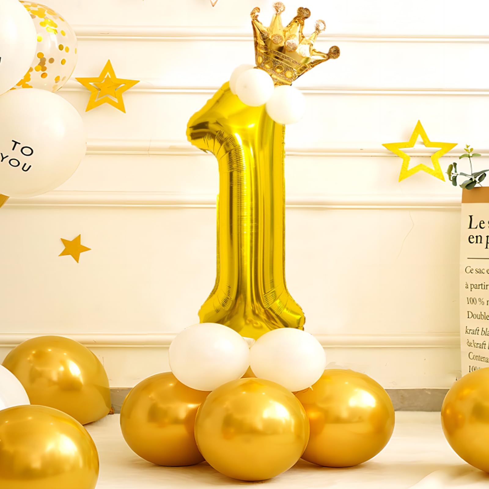40 Inch Gold Number Balloons - Helium Mylar Foil Balloons for Birthday Party Decorations (1, 2, 3, 4, 5) - Perfect for 1st Birthday, Anniversary, Graduation & Baby Shower Decor - Party Supplies for Kids & Adults