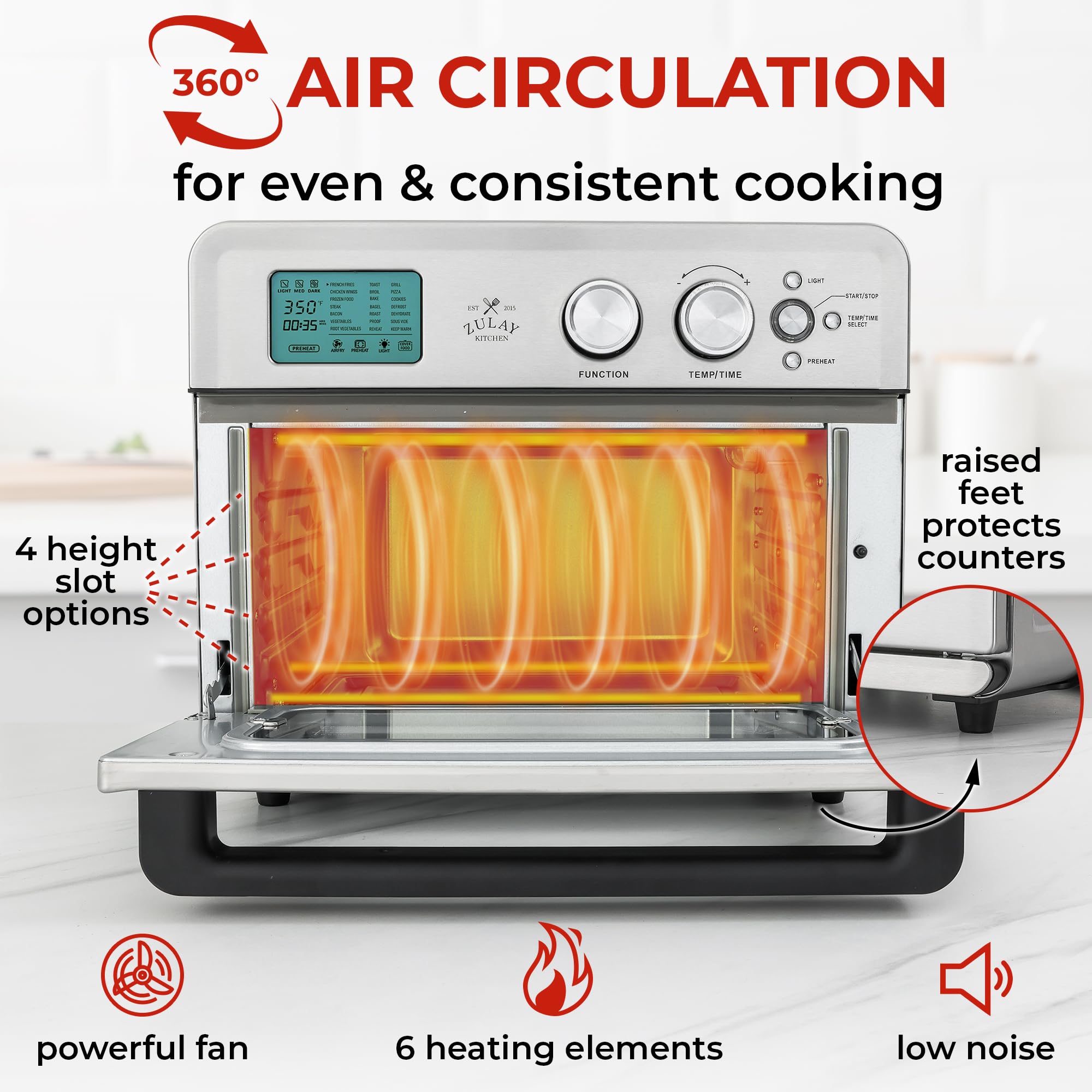 Zulay Kitchen Large Countertop Air Fryer - 12.7QT Stainless Steel Digital Air Fryer Oven for Healthy Cooking | Perfect for Roasting Vegetables, Baking, Grilling & Reheating Food | Family Size Air Fryer for Kitchen, Dorm & RV