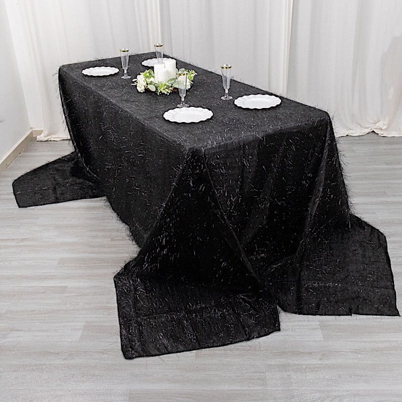 90x156 Inch Elegant Polyester Rectangular Tablecloth with Shimmering Metallic Tinsel Trim - Perfect for Wedding Banquets, Holiday Parties & Formal Dining Decorations