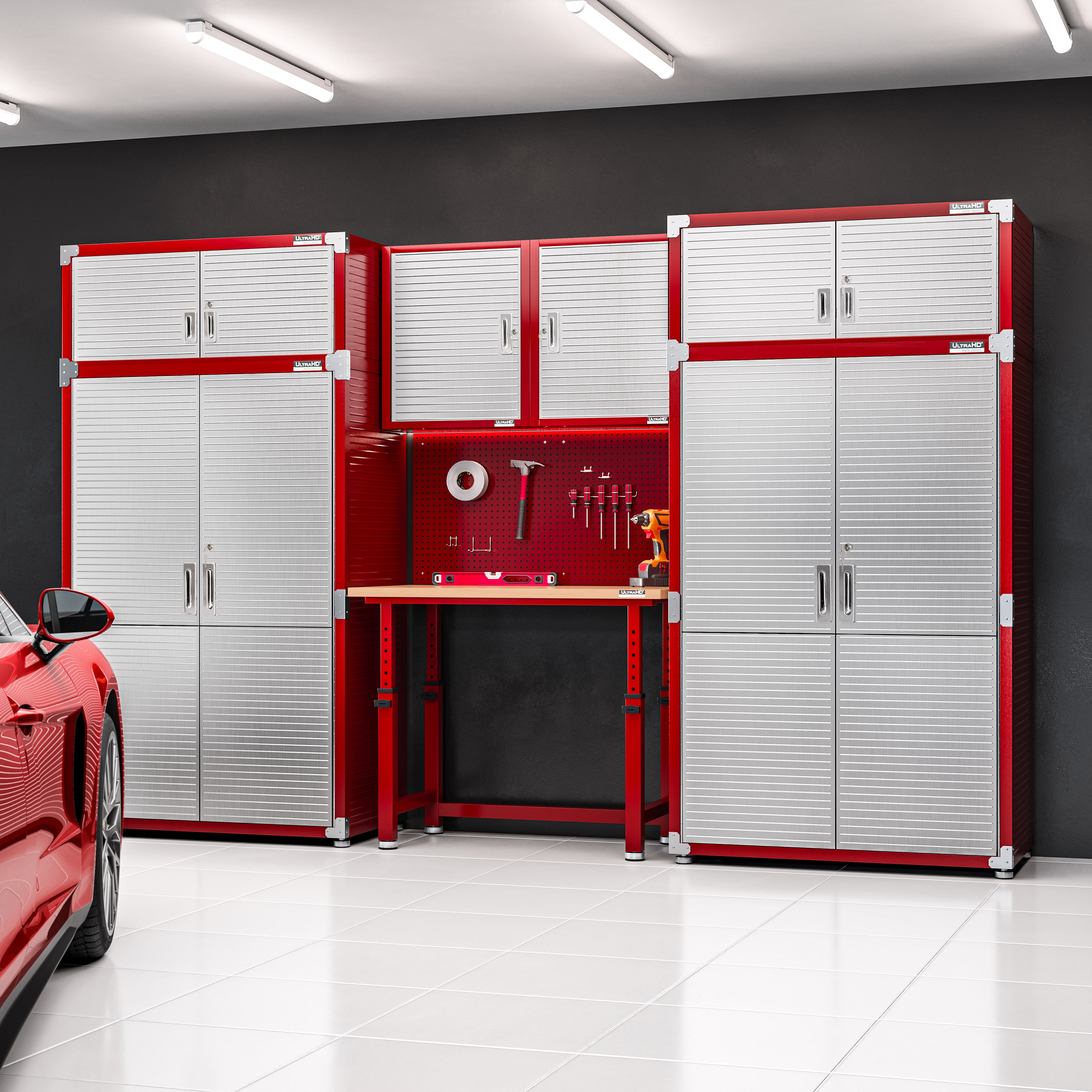 Premium UltraHD® 2-Piece Storage Cabinet Set - Modern Red Home Organization Solution for Living Room, Bedroom & Office