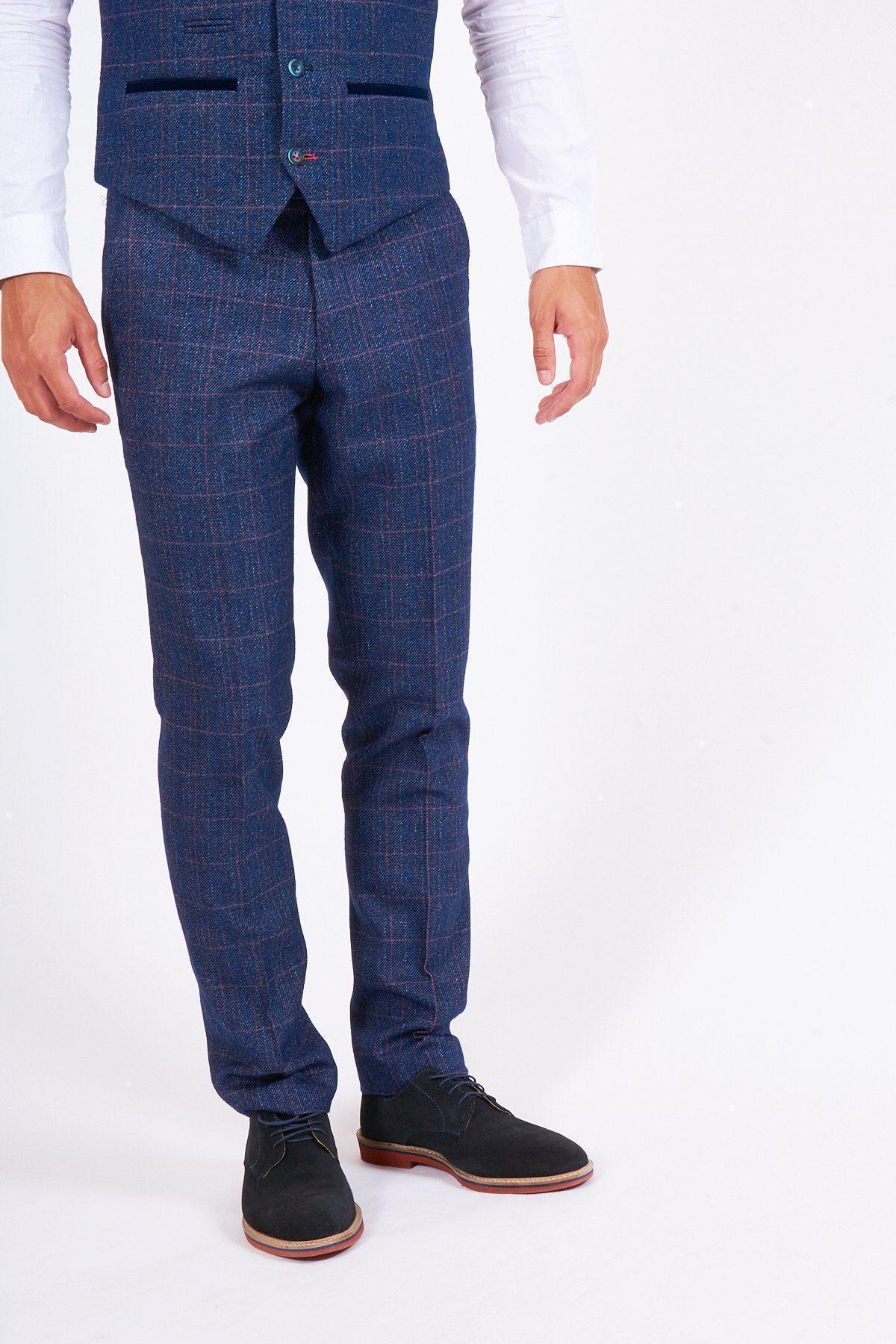 HARRY Indigo Tweed Check Trousers for Men - Classic Vintage Style Formal Pants - Perfect for Office, Business Meetings & Smart Casual Outfits