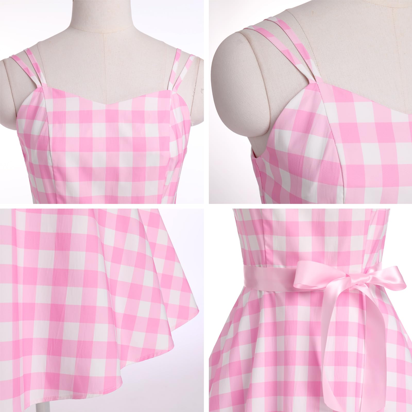 1950s Vintage Pink Gingham Dress for Women - Sleeveless 50s Rockabilly Dress with Plaid Stripes | Retro Party, Pinup Fashion, Swing Dance Costume
