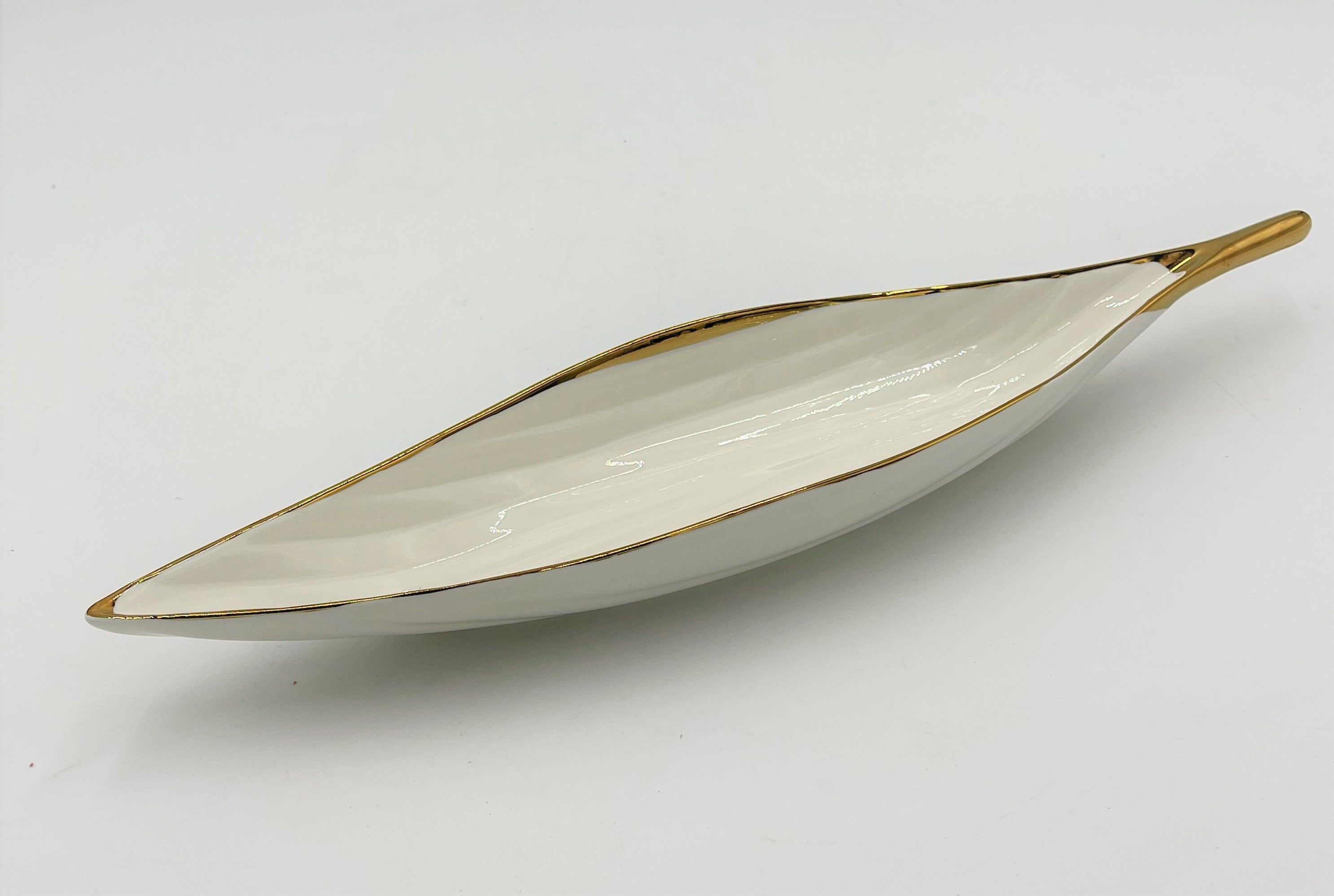16x3.5 Inch Gold Rim Long Leaf Shape Plates - Set of 48 - Elegant Dinnerware for Parties, Weddings, and Special Events