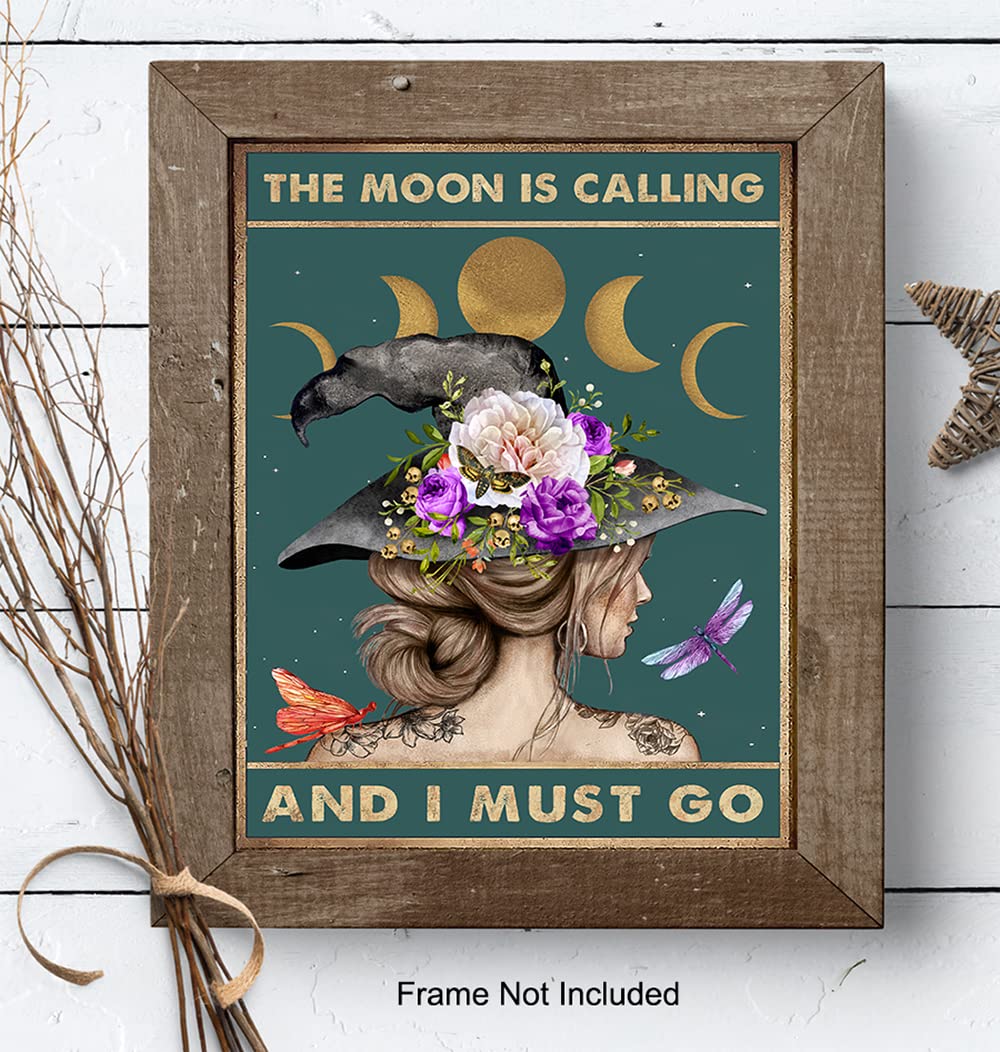 Moon Witch Wall Art - Wiccan Gothic Decor for Bedroom & Altar