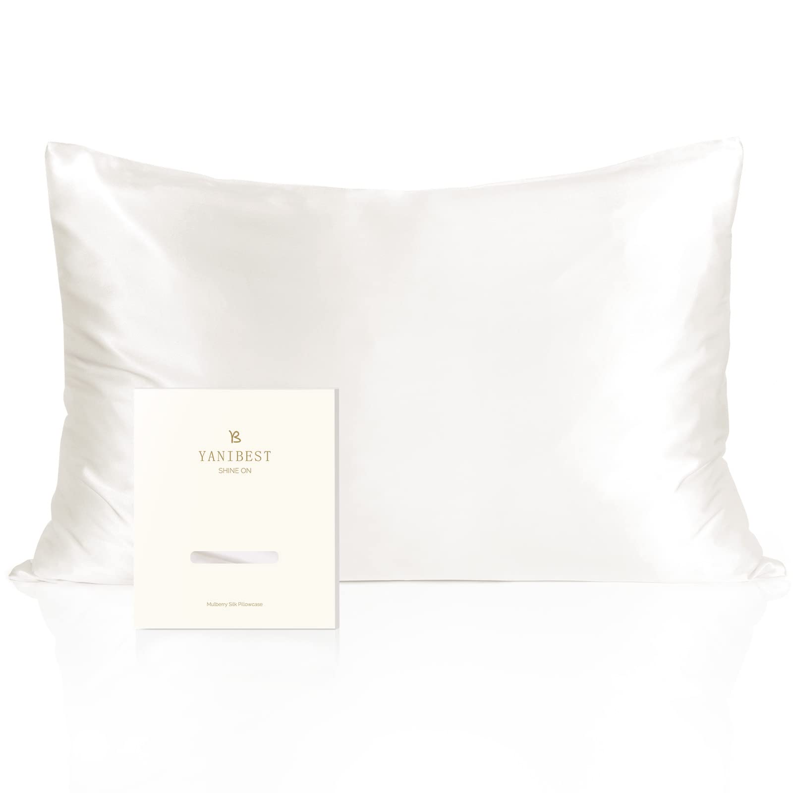 YANIBEST 100% Mulberry Silk Pillowcase for Hair & Skin Care - 22 Momme 600 Thread Count with Hidden Zipper, Standard Size White (1 Pack) | Luxury Bedding for Healthy Hair & Glowing Skin, Perfect for Beauty Sleep & Anti-Aging