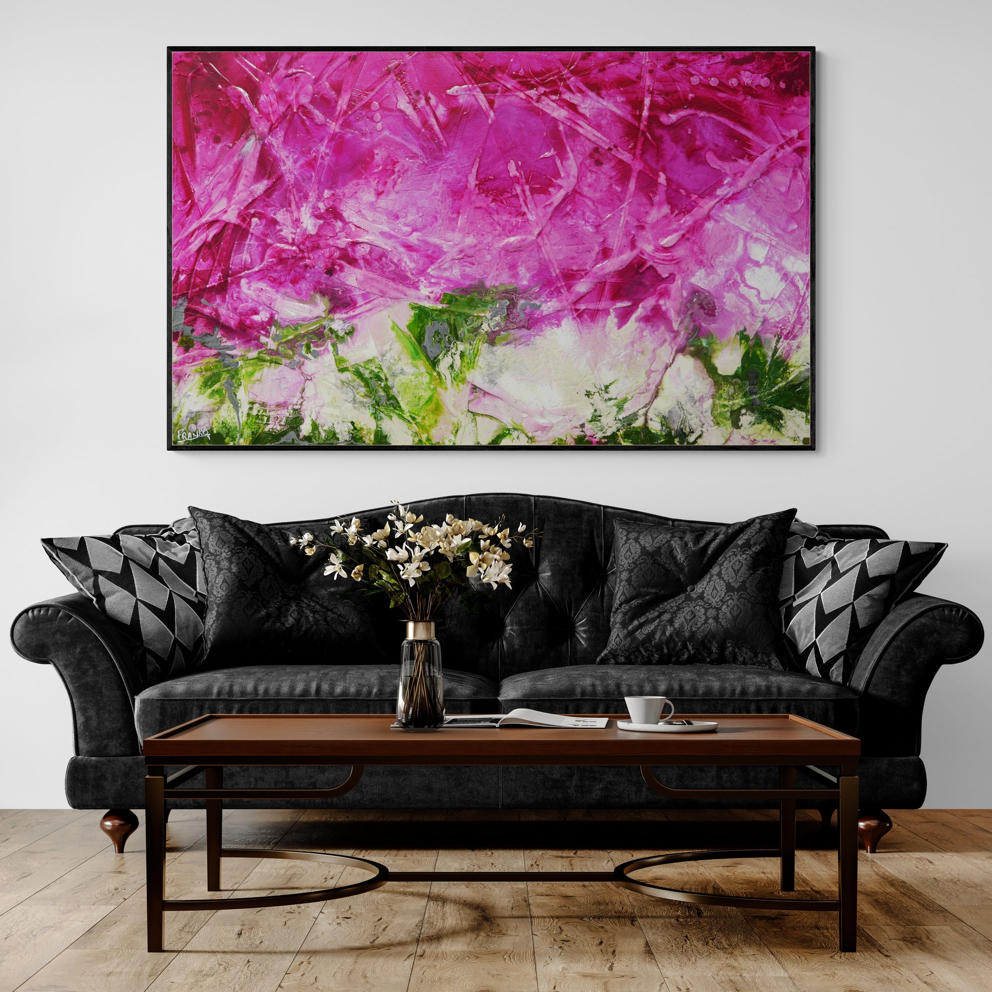 160cm x 100cm Pink Green Textured Abstract Canvas Art - Modern Wall Decor for Living Room, Bedroom & Office - Handmade Contemporary Painting