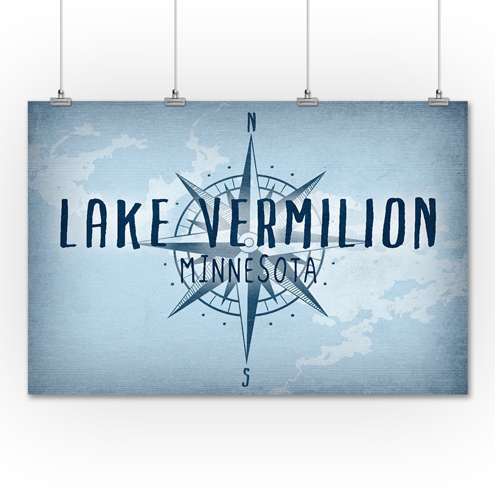Lake Vermilion Minnesota Travel Poster - 36x54 Giclee Gallery Print - Lake and Compass Wall Art Decor - Perfect for Home, Office & Cabin Decorations
