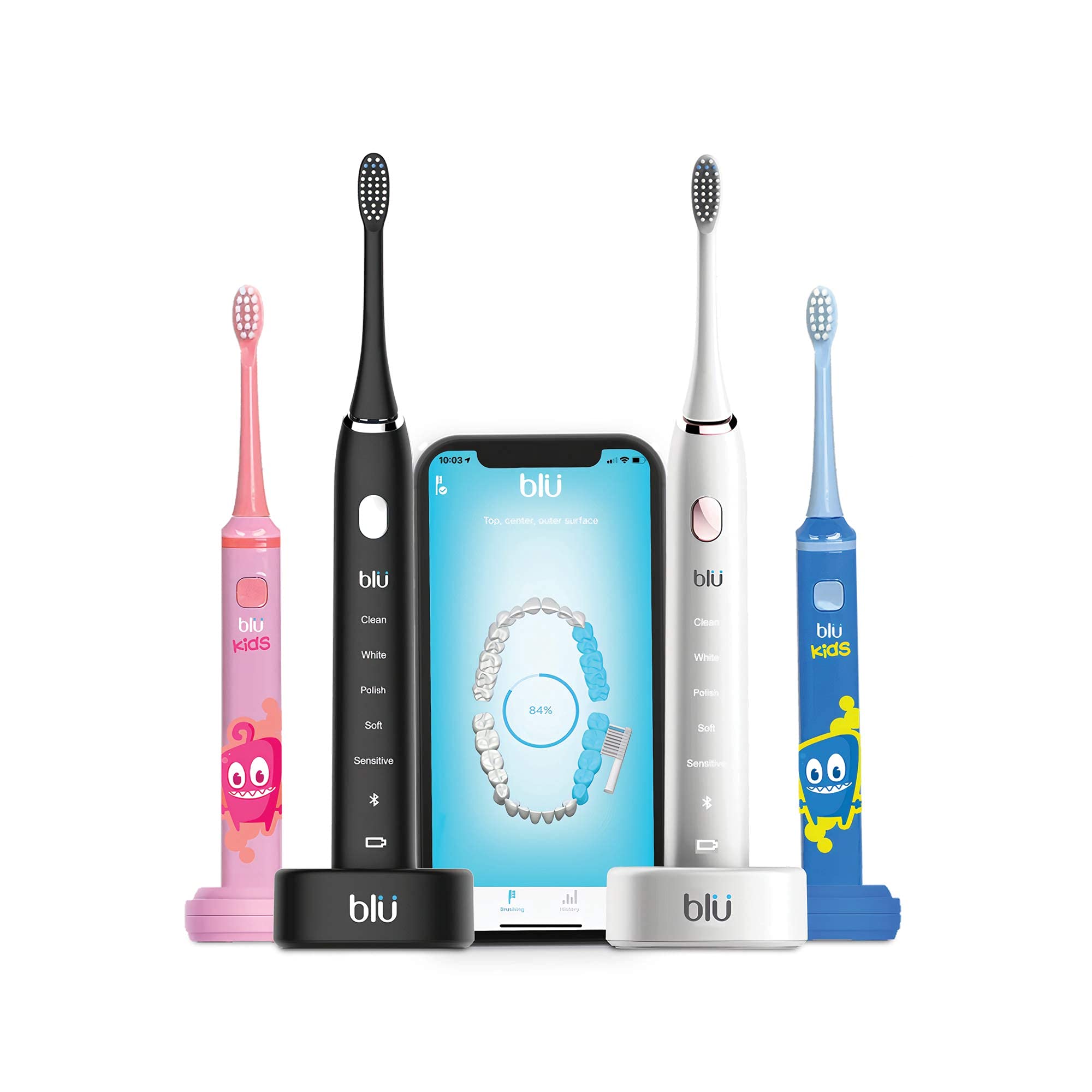 Bluetooth Smart Toothbrushes Family Pack - Interactive Electric Toothbrushes for Kids & Adults, Fun Brushing Timer & App Tracking - Perfect for Home & Travel Oral Care