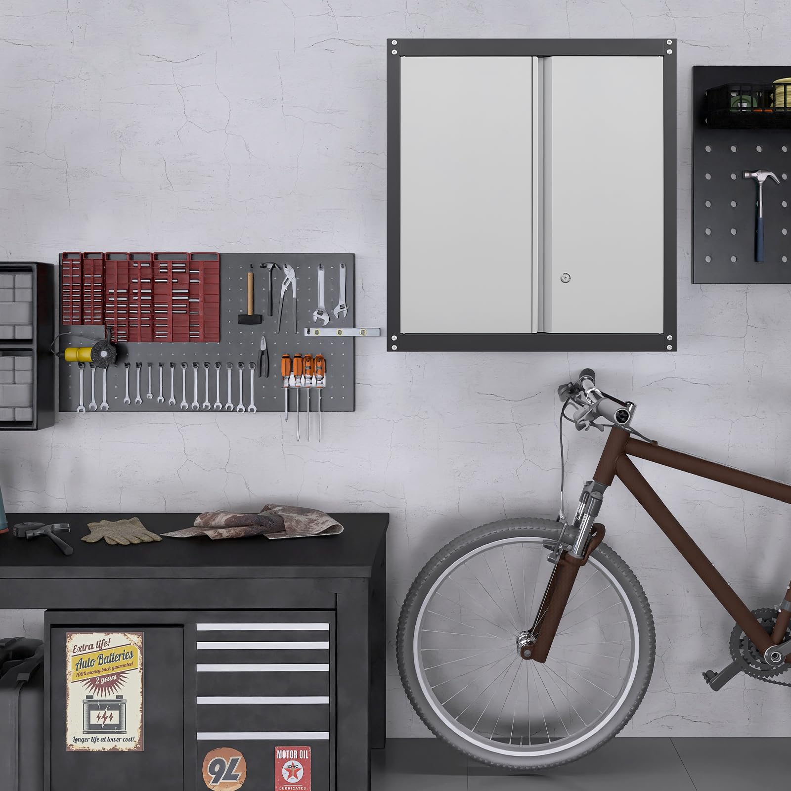 Metal Wall Mounted Storage Cabinet with Adjustable Shelf & Lock - 27.95