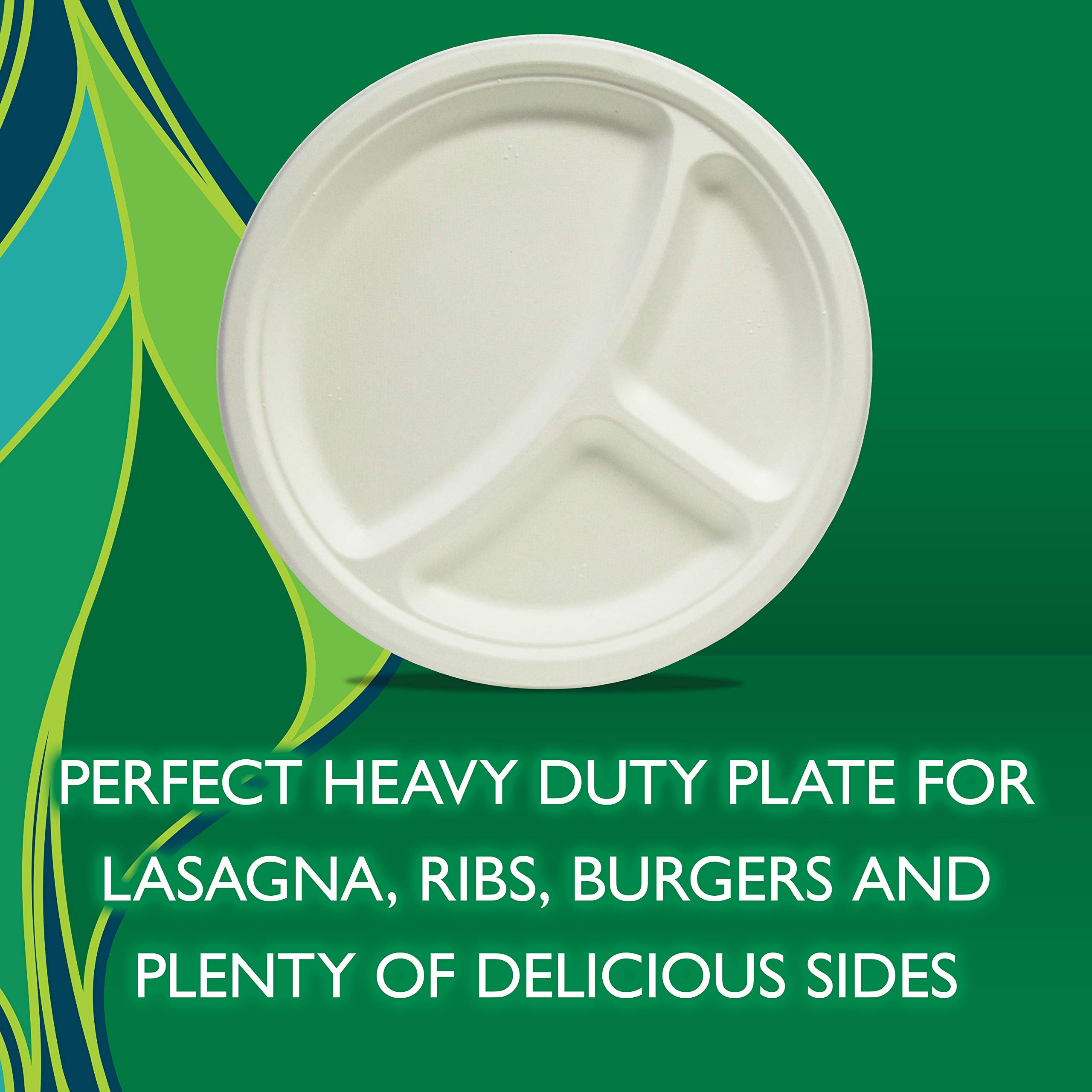 Eco-Friendly Heavy Duty Disposable Plates - 10 ⅛ Inch Plant-Based Compartment Plates, 16 Count (Pack of 4) - Perfect for Parties, Picnics & Eco-Conscious Gatherings