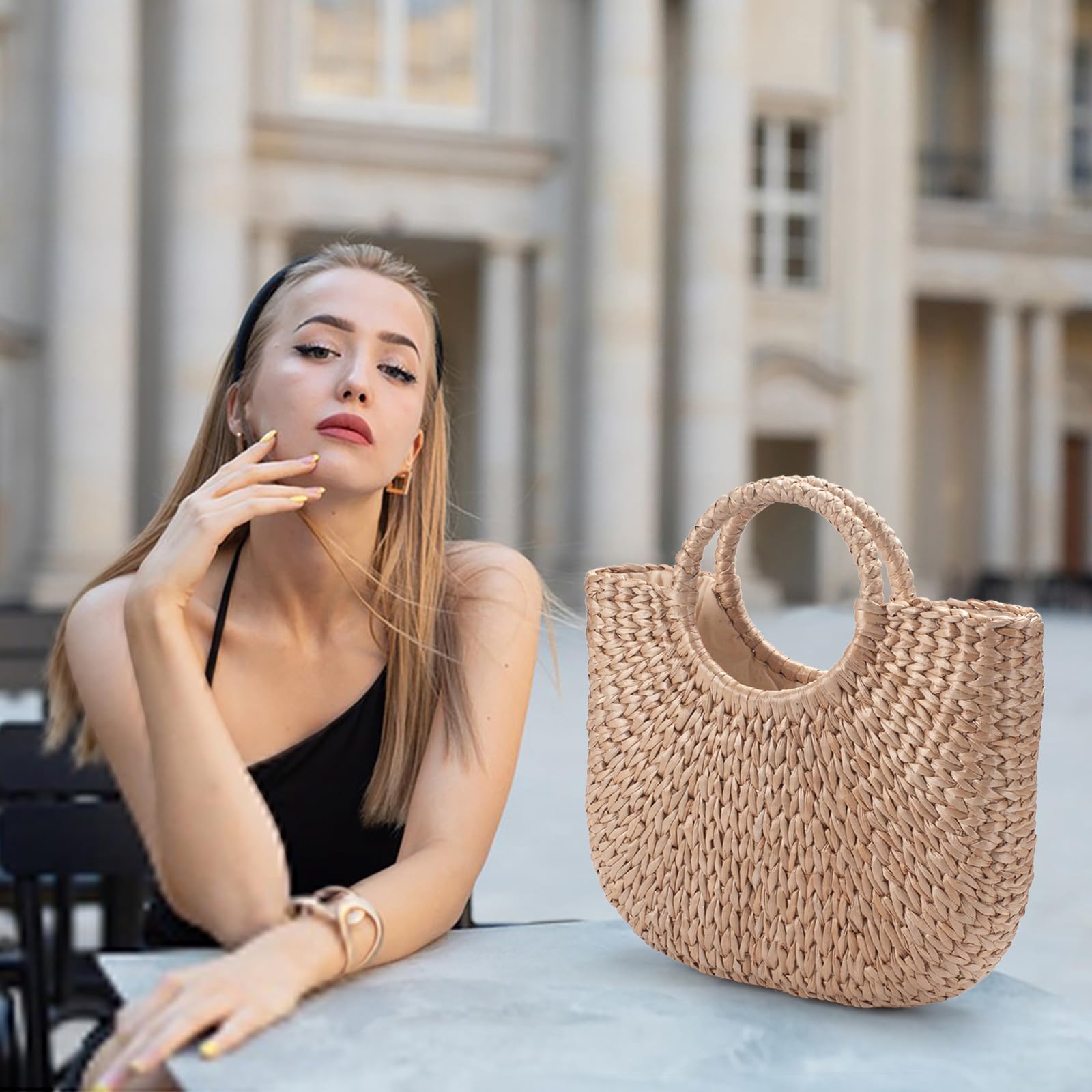 Stylish Woven Straw Beach Tote Bag for Women - Summer Vacation, Pool Party & Outdoor Travel Accessory