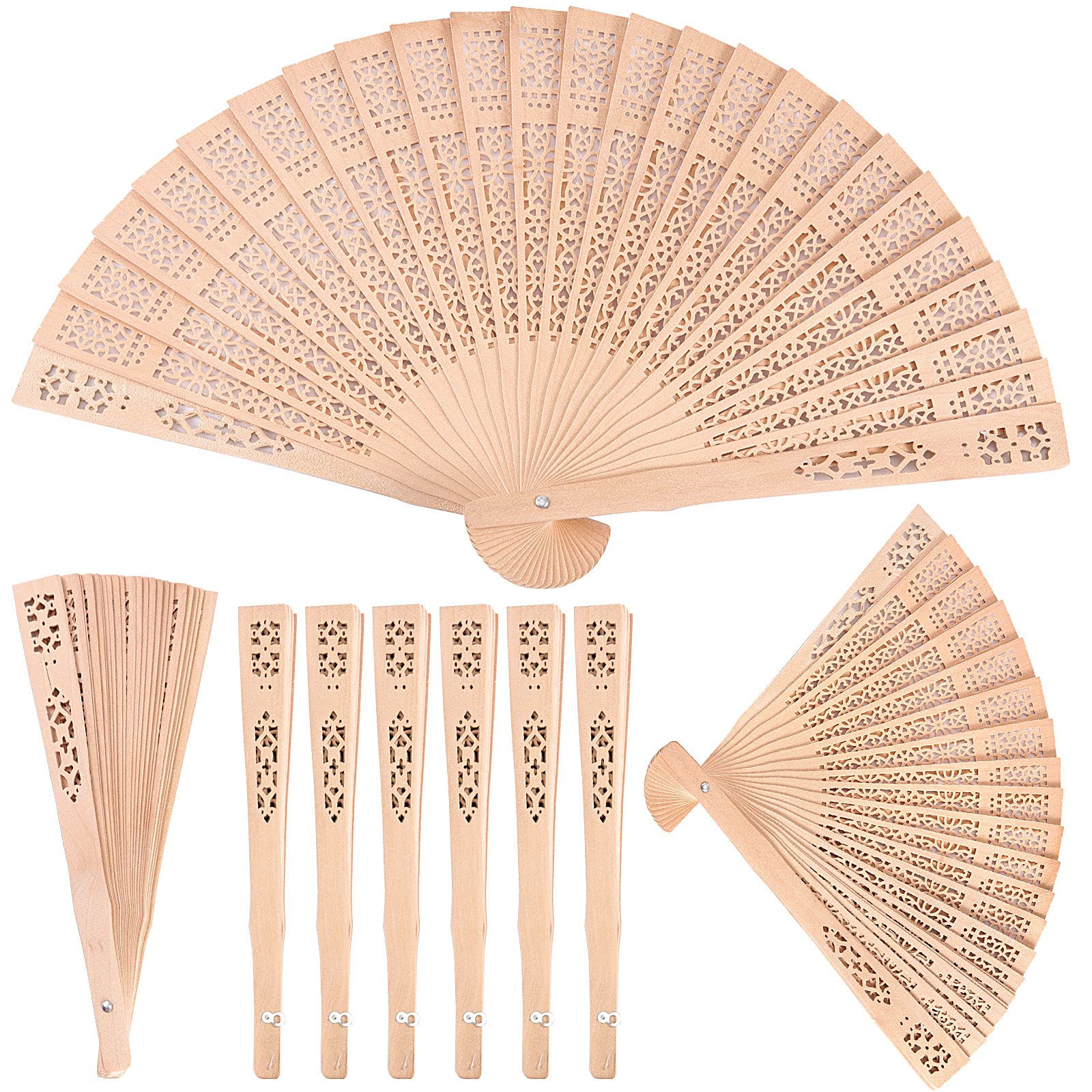 HOIGON 30 Pack 8 Inch Sandalwood Folding Hand Fans - Bulk Wooden Wedding Fans for Guests, Party Favors, Gifts, Dance Performances & Home Decor - Perfect for Weddings, Bridal Showers, Cultural Events & Summer Cooling