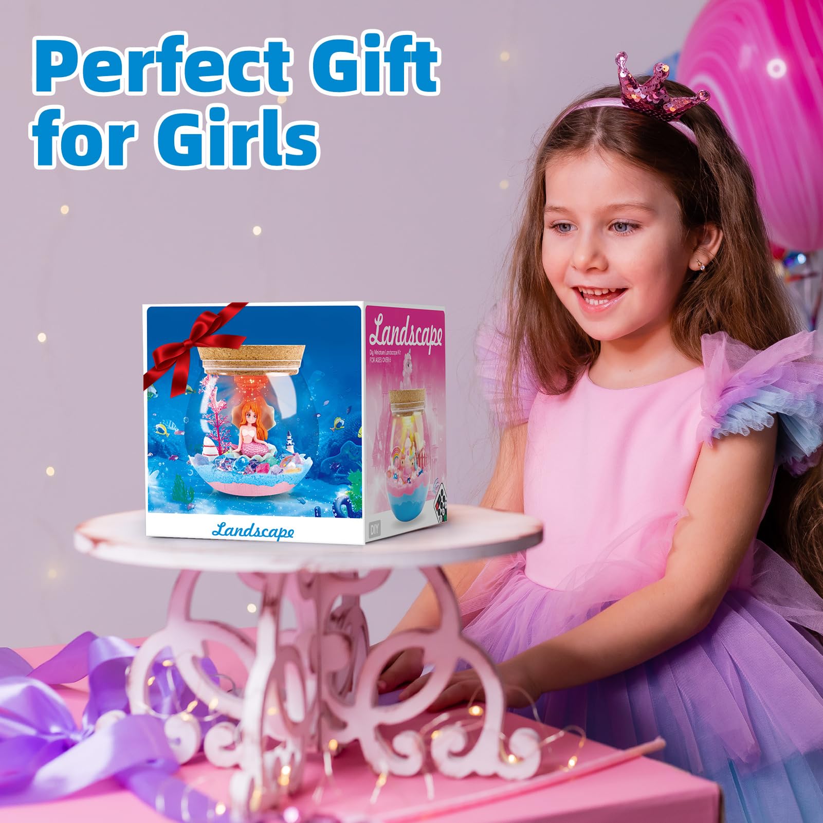 Mermaid DIY Terrarium Kit with LED Lights - Creative Craft Toys for Girls & Boys Ages 6-12 | Fun STEM Educational Gift for Kids | Perfect for Birthday Parties, Classroom Activities & Home Decor