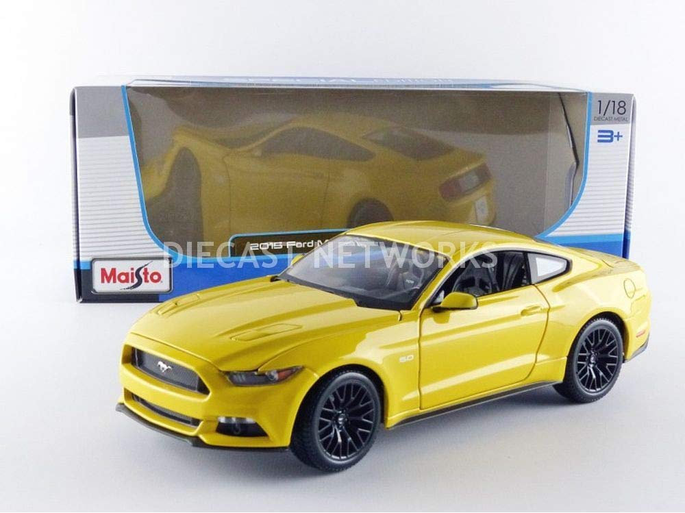 Maisto 31197Y 2015 Ford Mustang GT 1:18 Scale Diecast Model Car - Yellow - Collectible Muscle Car for Display & Racing Enthusiasts
