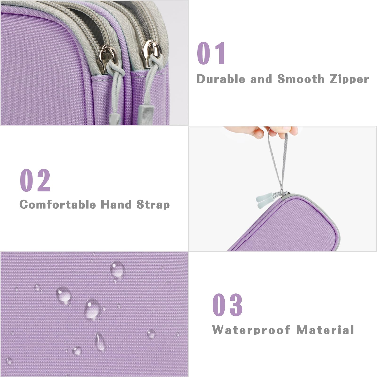 FYY Travel Cable Organizer - Waterproof Double Layer Pouch for Chargers & Cords - Light Purple | Perfect for Travel & Office