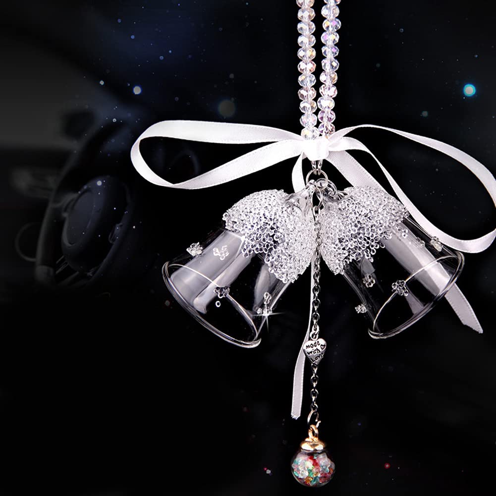 Bling Bling Rhinestone Crystal Double Bell Car Rearview Mirror Pendant - Elegant Hanging Charm for Car Interior Decoration | Perfect for Gifts, Daily Commute & Road Trips