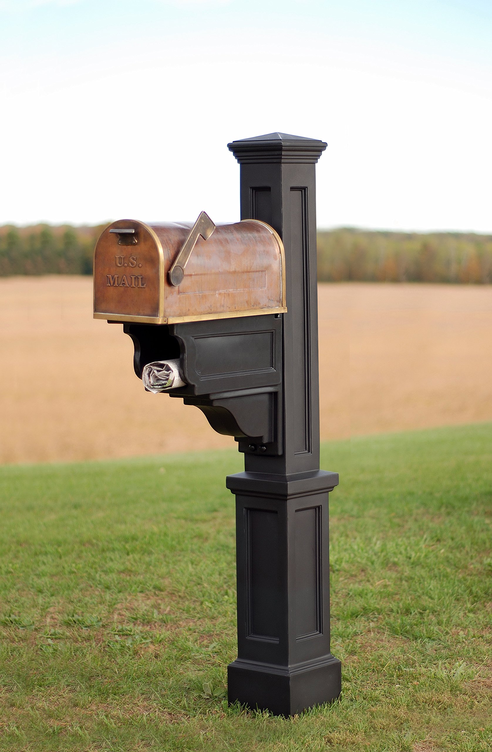 Mayne Dover Single Arm Mailbox Post - Black - 25.5in x 8in x 56.5in - Standard Mailbox Post with Arm & Hardware Kit Included (5810-B) - Perfect for Residential Mailbox Installation & Curb Appeal Enhancement
