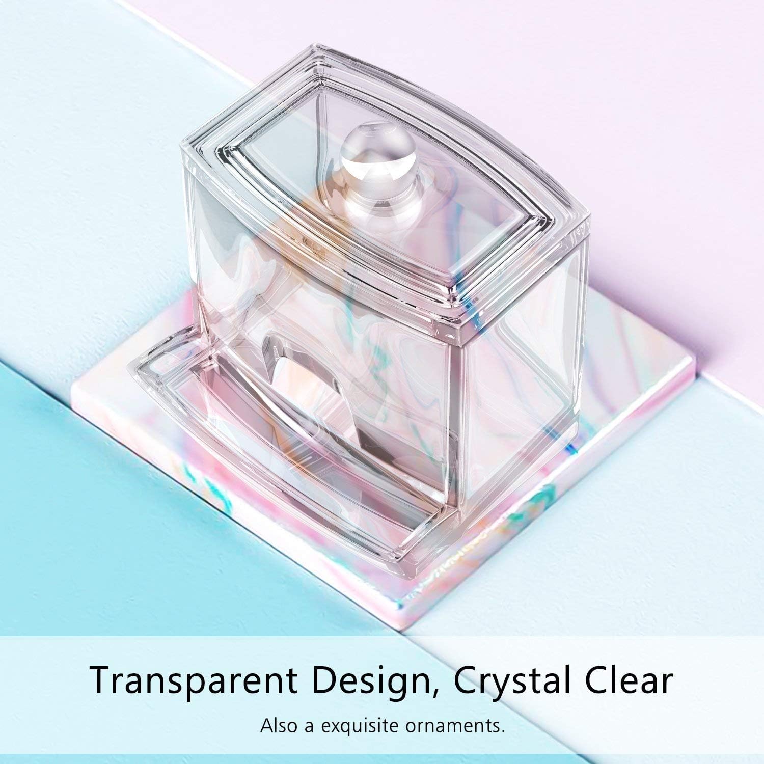 LANTRO JS Clear Acrylic Cotton Holder Organizer - Cotton Swab & Ball Dispenser with Lid for Makeup Pads, Cosmetics | Bathroom & Vanity Storage Solution