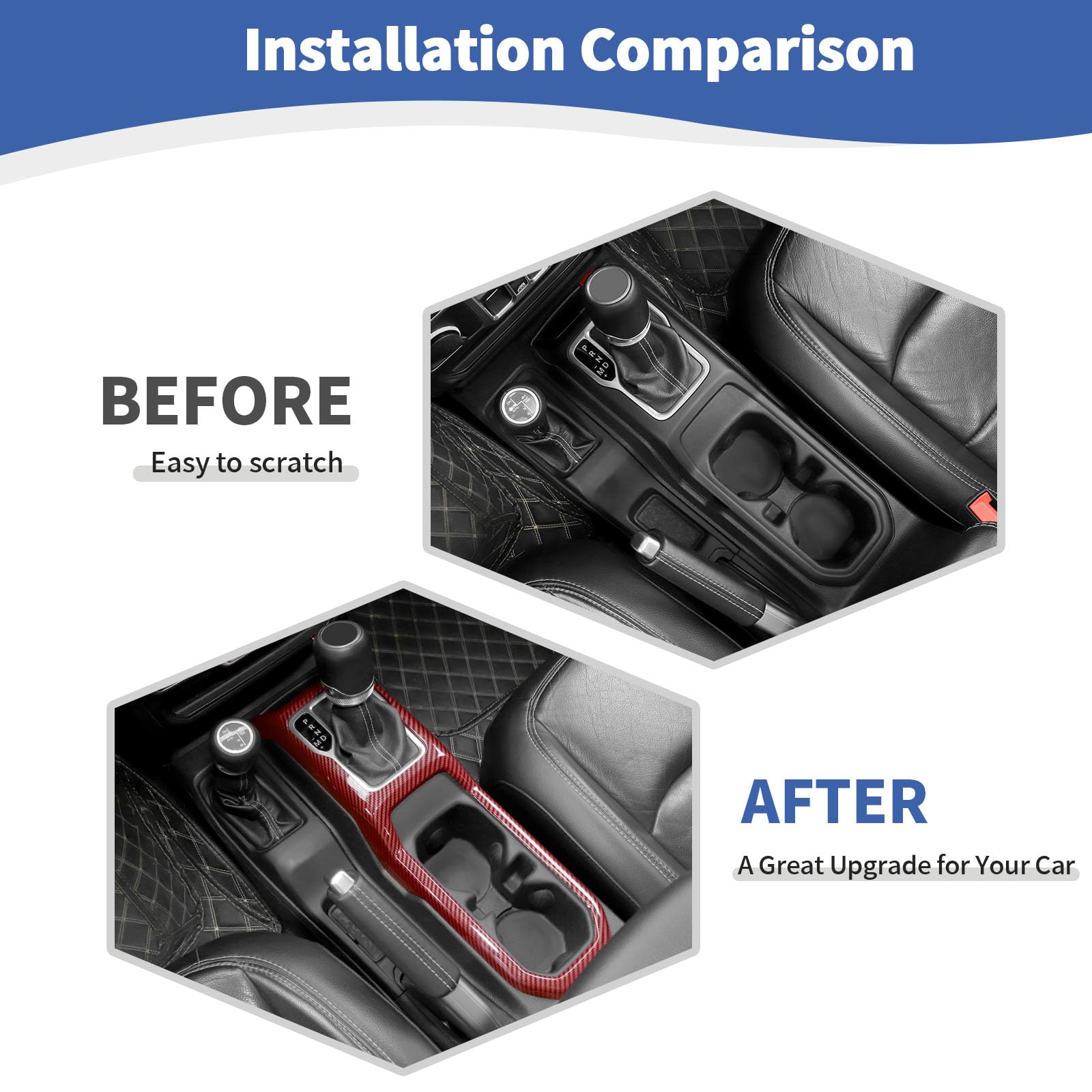 Jeep Wrangler JL JLU (2018+) & Gladiator JT (2020+) Gear Shift Cup Holder Panel Trim Cover - RT-TCZ Red Carbon Fiber Interior Accessories - Upgrade Your Off-Road Adventure & Daily Driving Style