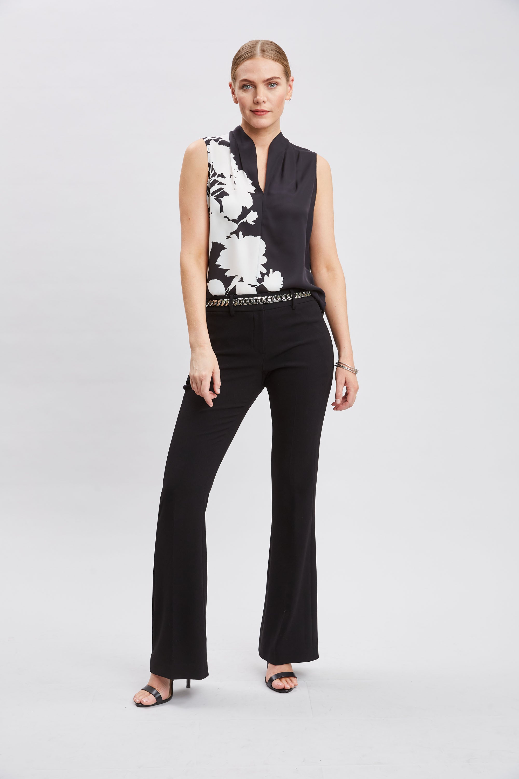 Elegant Midnight Garden Sleeveless Silk Blouse for Women - Perfect for Evening Parties, Date Nights & Special Occasions