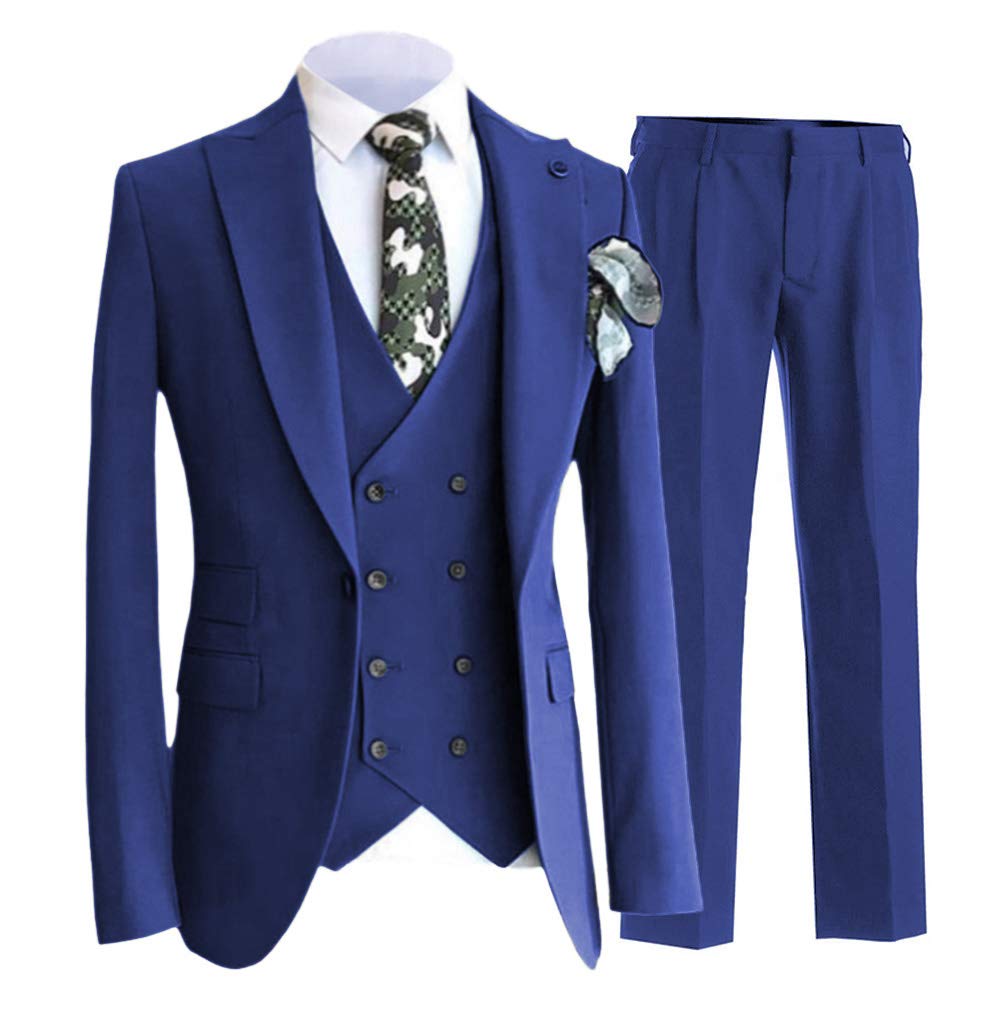 Men's 3-Piece Double Breasted Suit Set - Regular Fit Prom Tuxedo with Peak Lapel, Business Blazer & Vest Pants | Perfect for Weddings, Formal Events & Office Wear