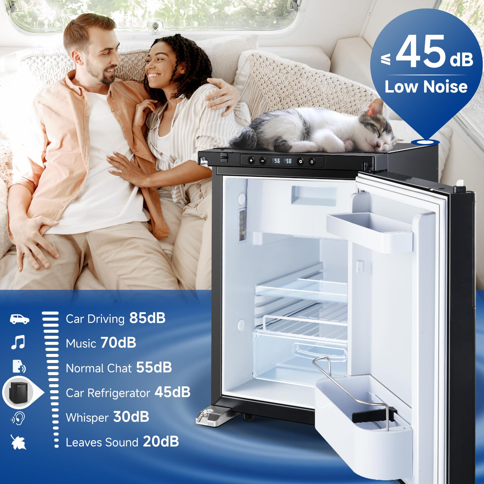 Upgraded 12V/24V DC RV Refrigerator - 45L (1.6 cu.ft) Portable Fridge Freezer with APP Control & Lock, Temperature Range -4°F to 46°F for Truck, RV, Camping, Travel - Perfect for Road Trips, Outdoor Adventures & Mobile Living