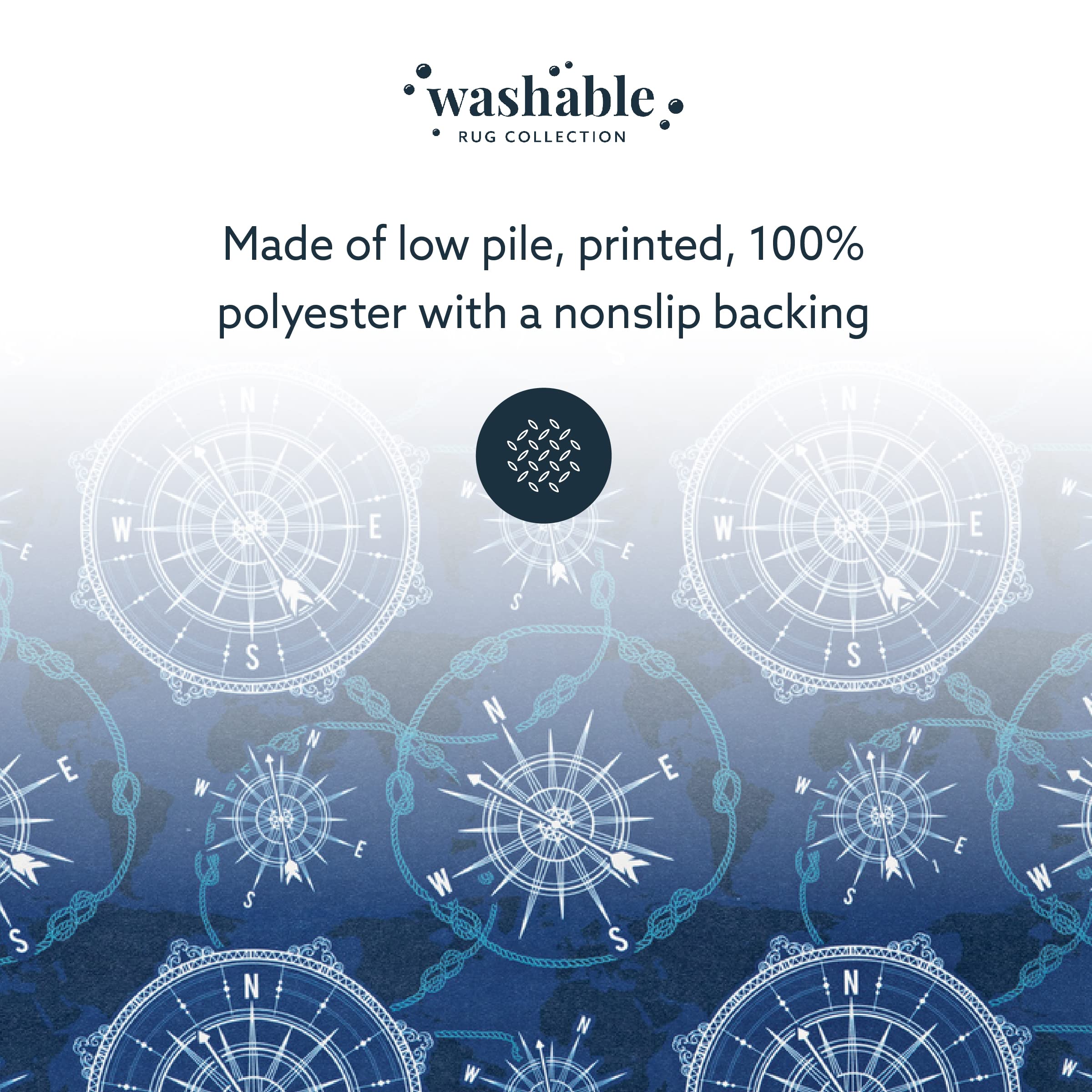 Linon The Anywhere Washable Rug - Velmer Blue & Ivory 5' x 7' Area Rug | Stain Resistant & Machine Washable | Perfect for Living Room, Bedroom, or Office Decor