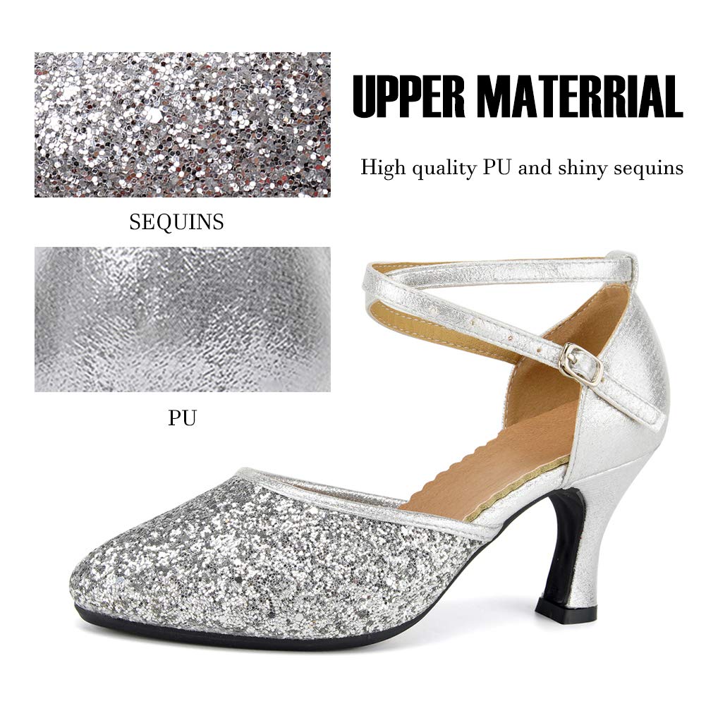 SWDZM Women's Glitter Latin Dance Shoes - Closed Toe Ballroom Salsa Heels for Women | Professional Dance Shoes for Latin, Salsa, Tango & Ballroom | Perfect for Dance Competitions, Performances & Party Events