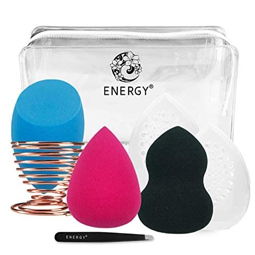 Premium Makeup Sponge Set - 5pcs Blending Beauty Sponges for Liquid Foundation & Concealer with Travel Case, Tweezers & Holder | Ideal for Professional Makeup, Travel & Everyday Use