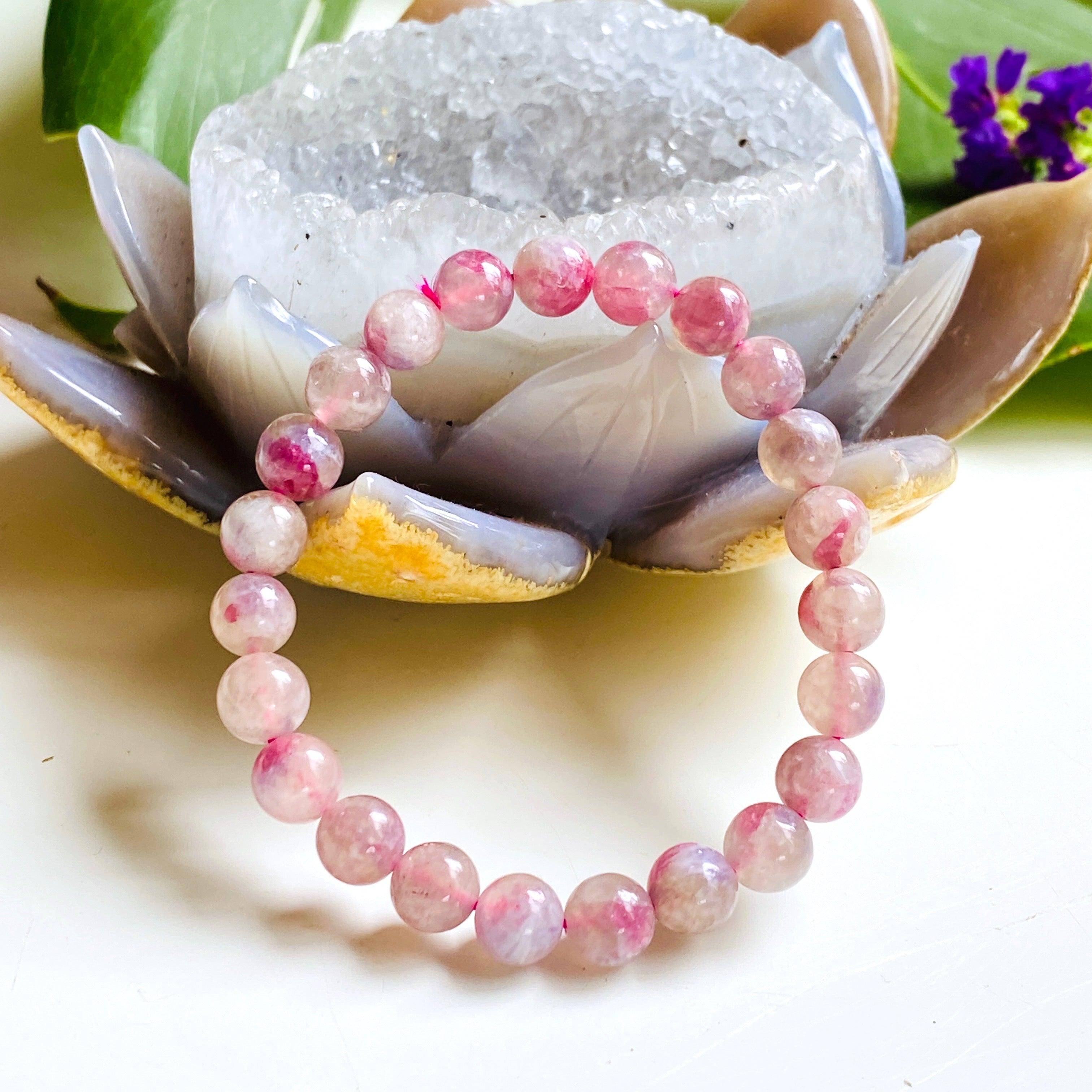 Pegmatite Unicorn Stone Bracelet with Pink Tourmaline, Lepidolite & Quartz - Healing Crystal Jewelry for Stress Relief & Positive Energy - Perfect for Meditation, Yoga & Spiritual Gifts