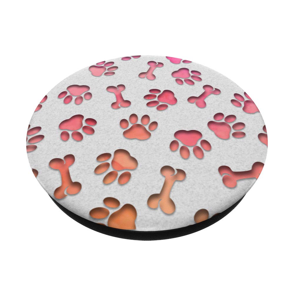 Swappable PopGrip with Pink & Orange Watercolor Dog Paw Print Bones on White - Cute Phone Grip for Pet Lovers, Perfect for iPhones, Samsung & Smartphones