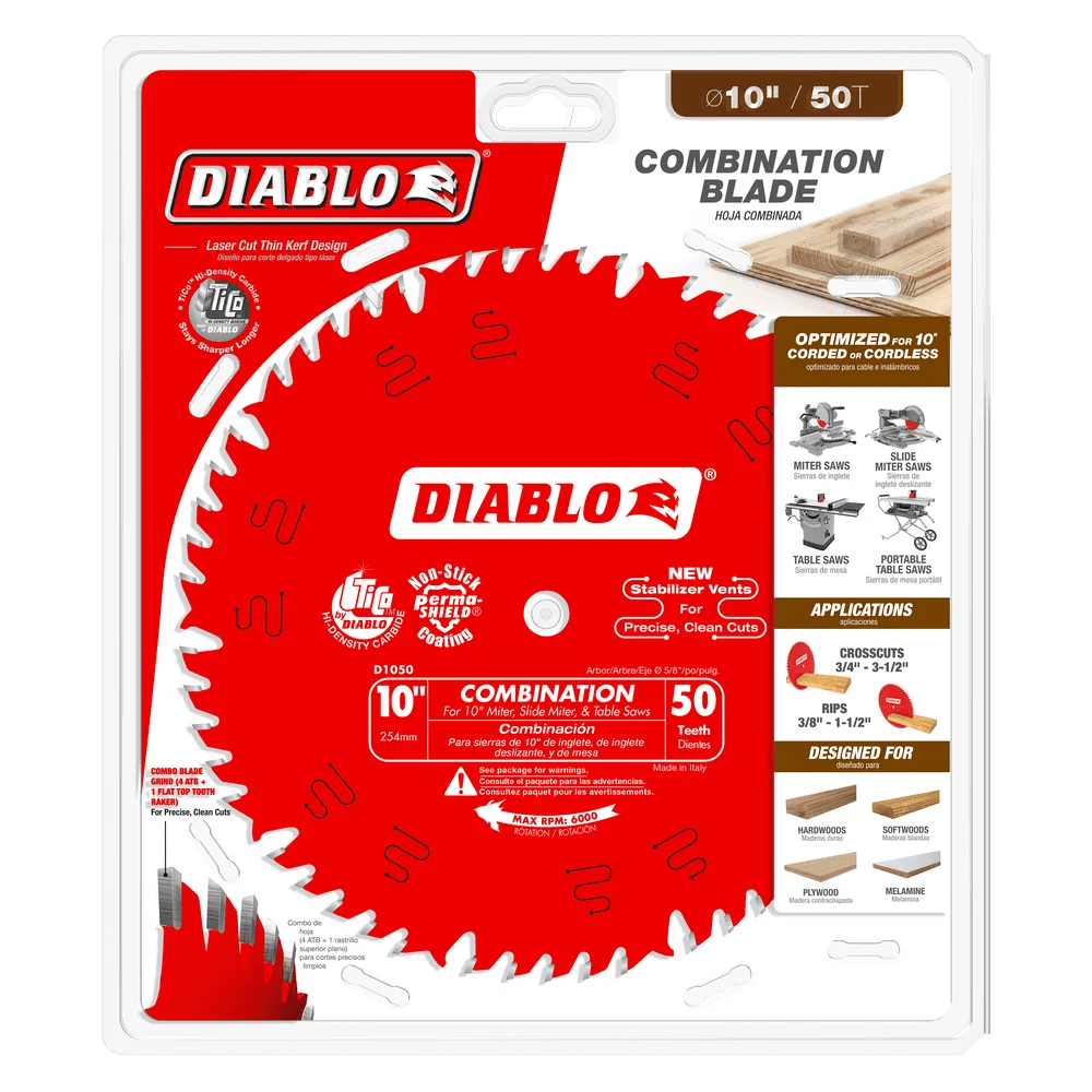 10-Inch 50-Tooth Combination Saw Blade - 6 Pack - Perfect for Woodworking, DIY Projects, and Home Renovations