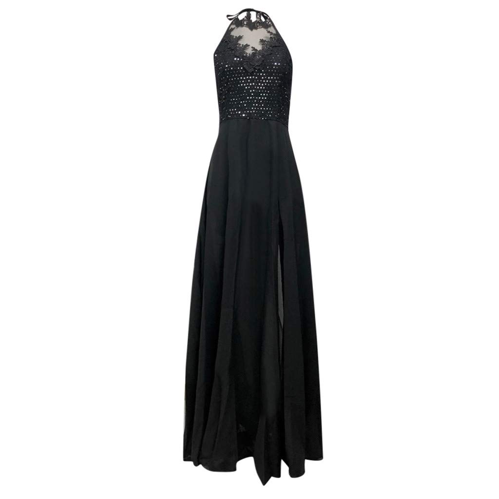 Elegant Lace Evening Dress for Women - Sleeveless Embroidery Halter Neck Formal Gown | Perfect for Weddings, Prom, Cocktail Parties & Special Occasions