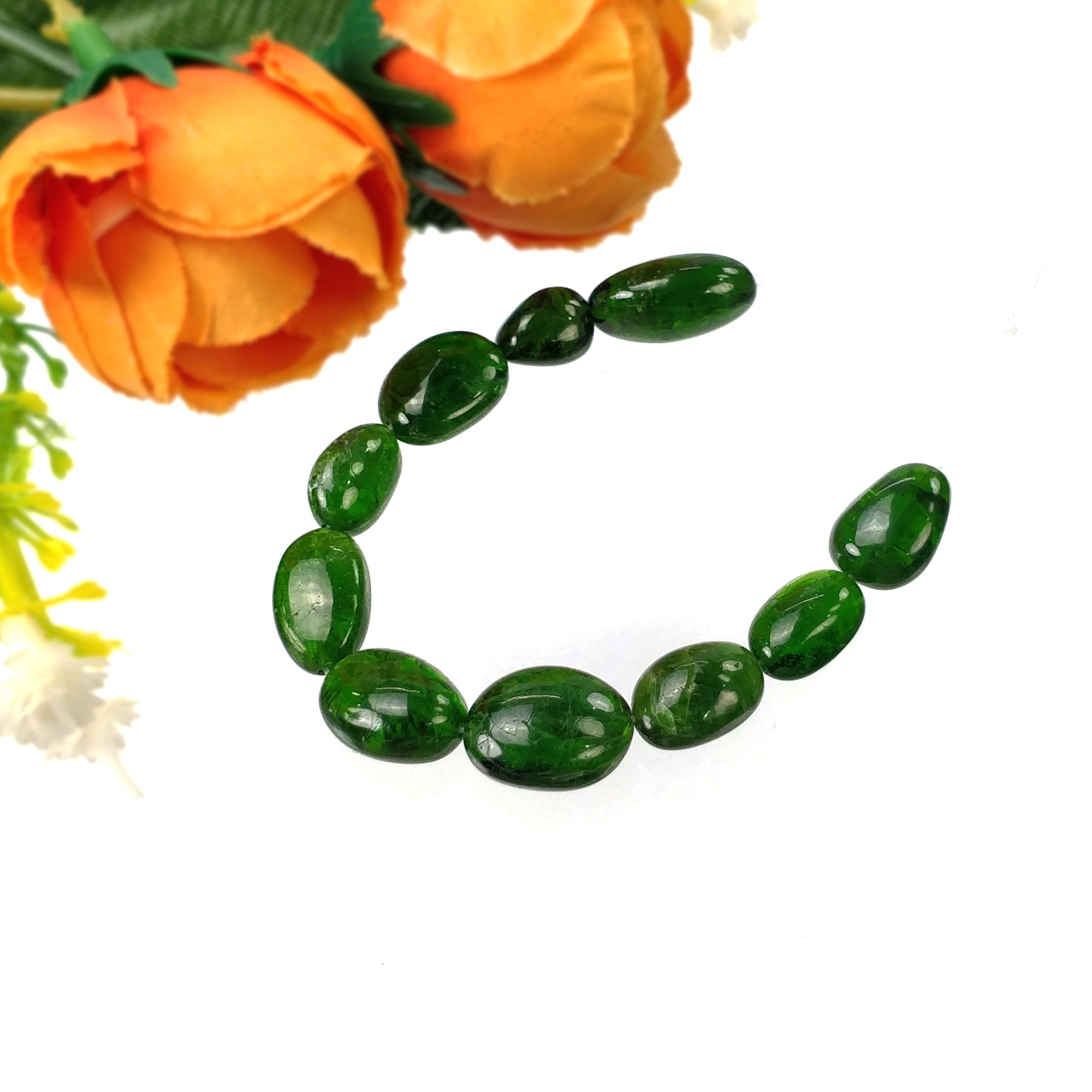 Natural Green Chrome Diopside Loose Beads - 44.60cts, 8x7mm to 14mm Uneven Tumbles (4.1 Beads) | High-Quality Gemstone for Jewelry Making, DIY Crafts & Healing Crystals