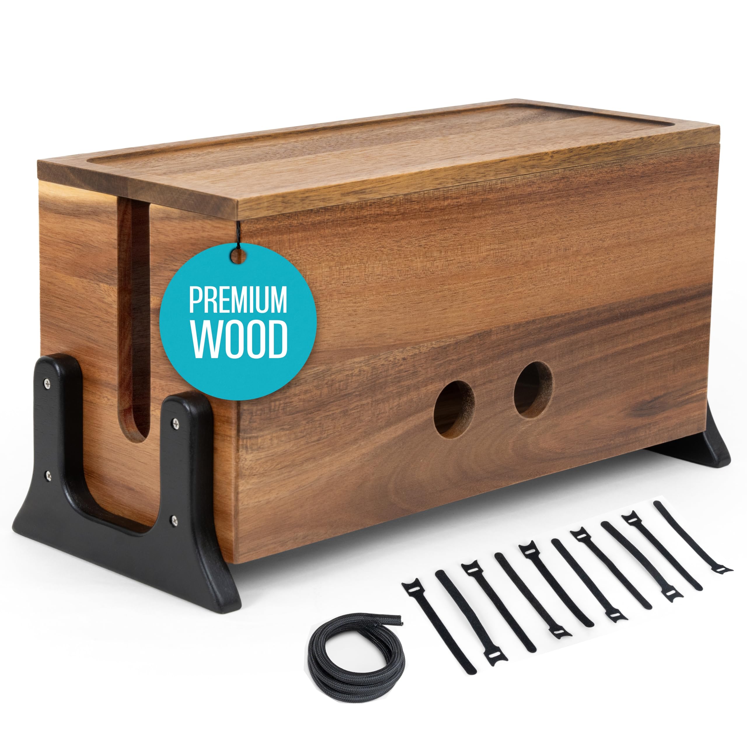 Extra Large Wooden Cable Management Box - Cord Hider & Organizer for Power Strips, TV Wires & Desk Cables | Perfect for Home Office, Entertainment Centers & Workspace Organization