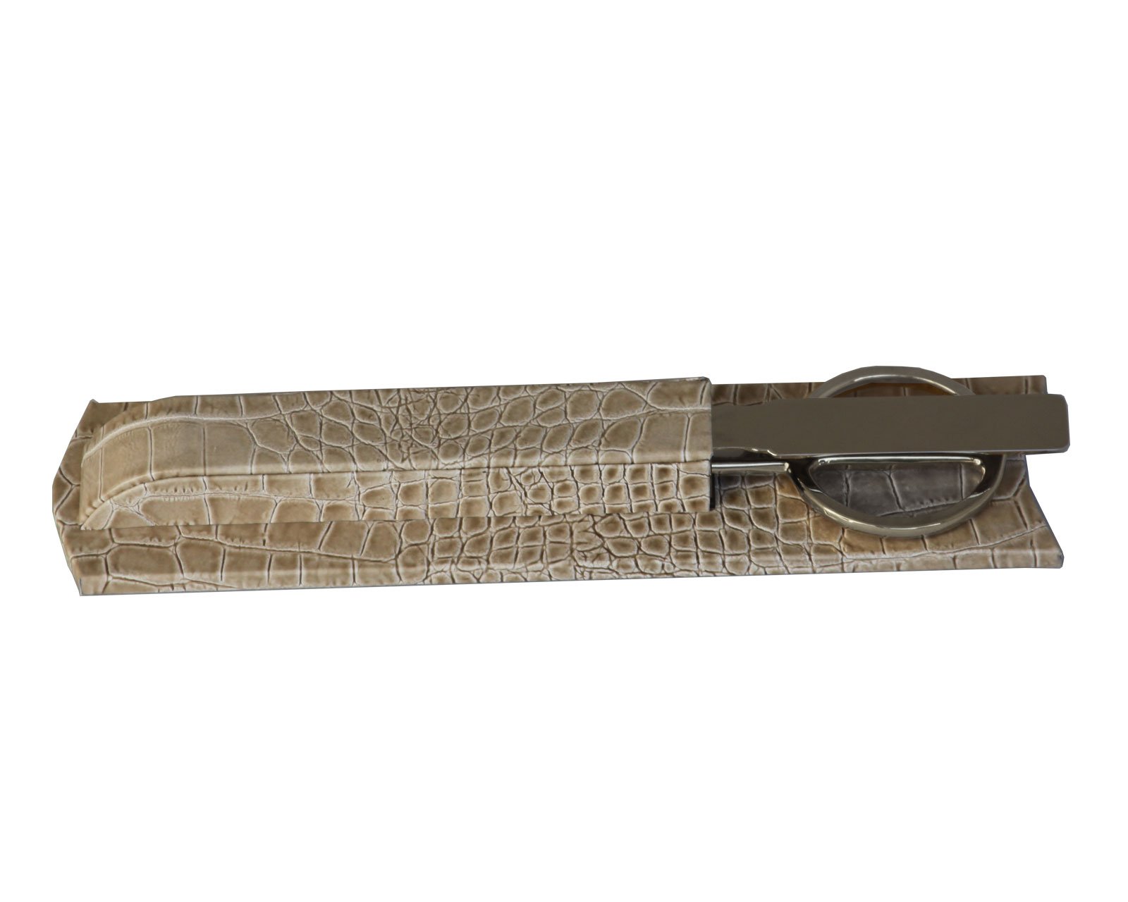 Luxury Italian Crocodile Leather Library Set & Office Accessories - DACASSO Protacini Breeze Beige Crocodile Leather Desk Organizer - Elegant Silver Library Set for Home Office & Executive Workspace Decor