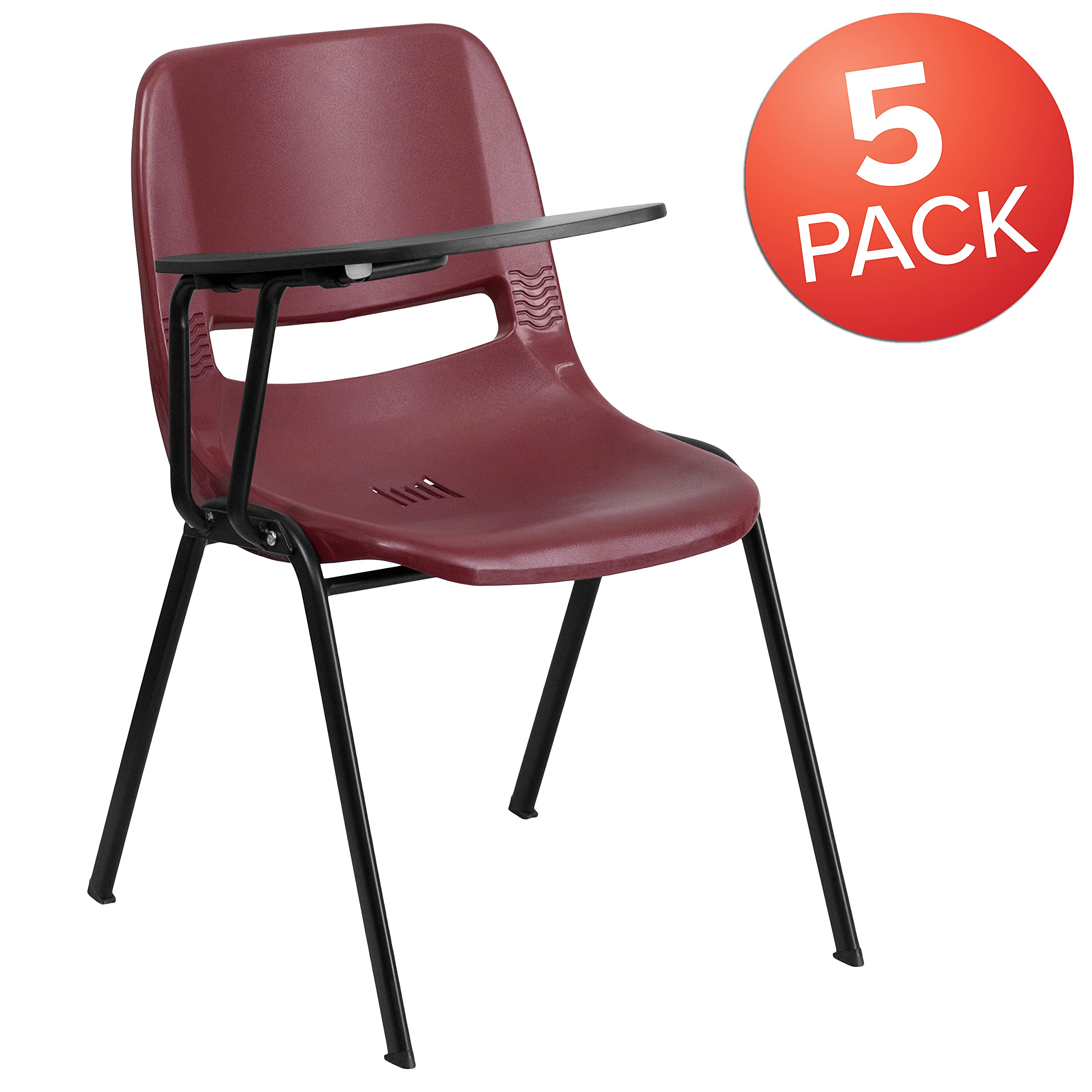 5 Pack Burgundy Ergonomic Shell Chair with Right Handed Flip-Up Tablet Arm - Comfortable Office & Conference Room Seating for Work & Study