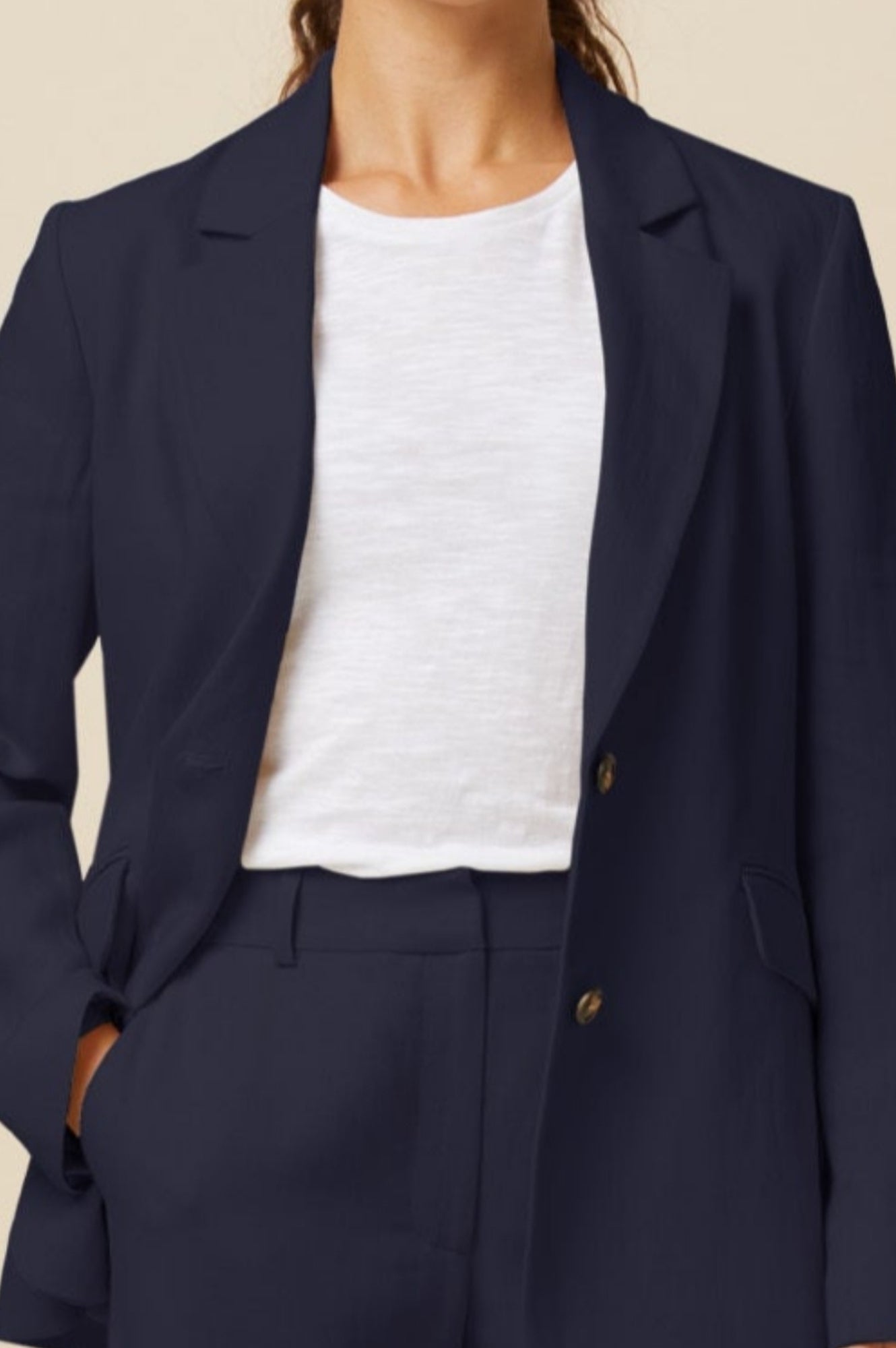 Premium Linen Blend Blazer for Women - Navy Blue Slim Fit Business Casual Jacket - Perfect for Office Wear, Weddings & Summer Outfits
