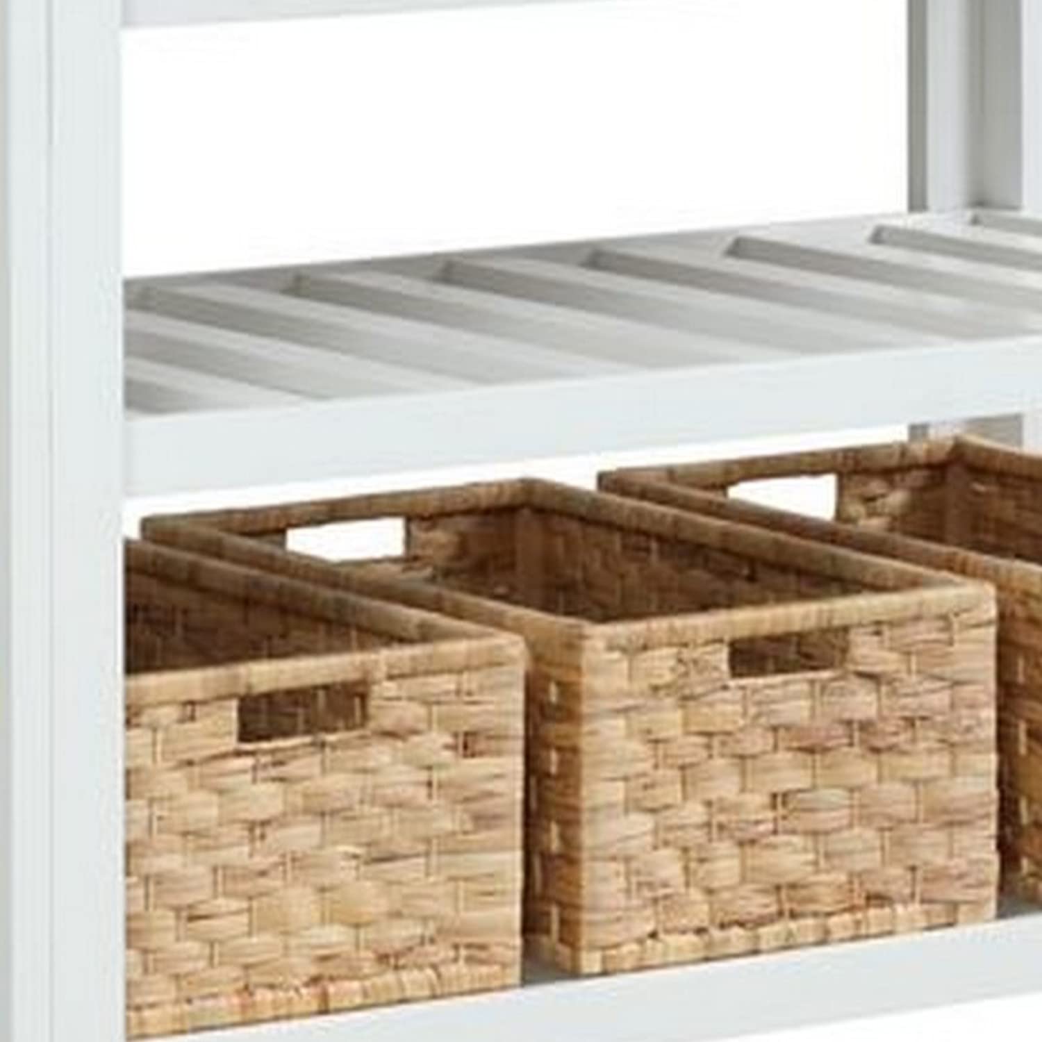 Benjara White 3-Tier Kitchen Island with Removable Seagrass Baskets - Perfect for Small Spaces, Farmhouse Decor & Extra Storage