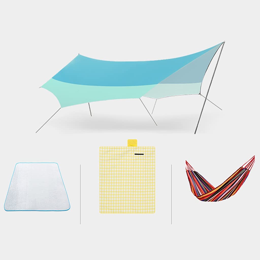 BBGS Waterproof Camping Tarp Set with Picnic Mat & Hammock - Lightweight Ripstop Tent Tarpaulin for Outdoor Adventures, Hiking, Backpacking (Perfect for Rain Protection, Beach Picnics & Backyard Camping)