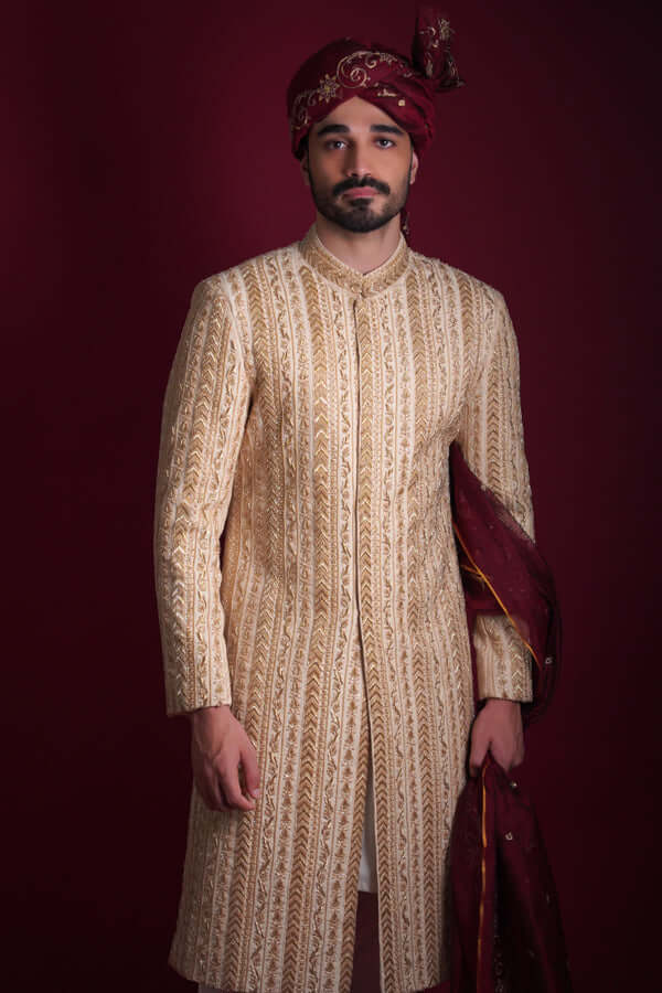 Gold Rush Sherwani Set for Men | Elegant Indian Wedding Outfit | Perfect for Groom, Groomsmen & Special Occasions