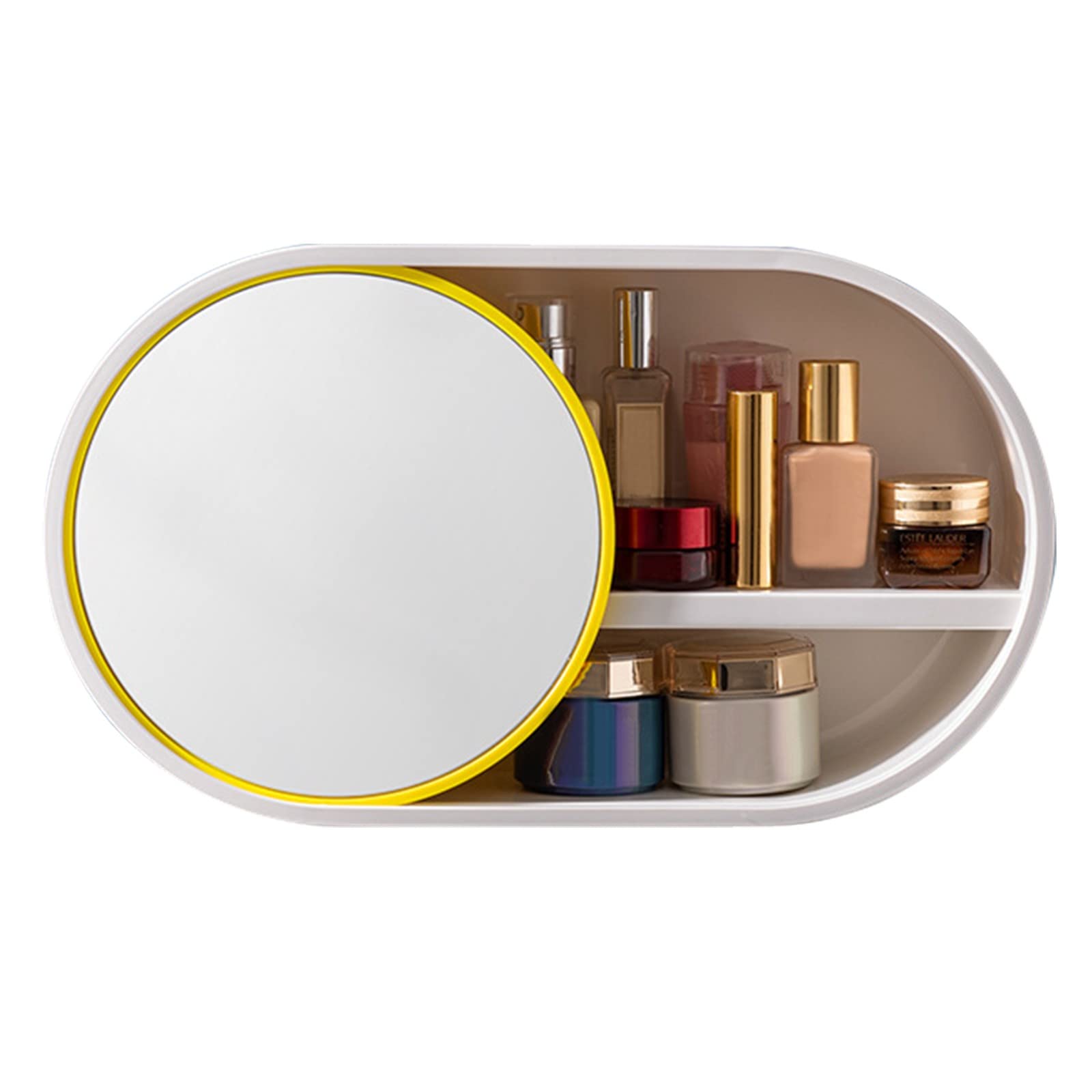 Punch-Free Bathroom Storage Rack - Wall-Mounted Vanity Mirror Organizer for Toiletries, Glass & Bottles (Yellow, One Size) - Perfect for Small Bathrooms, Powder Rooms & Apartment Vanities