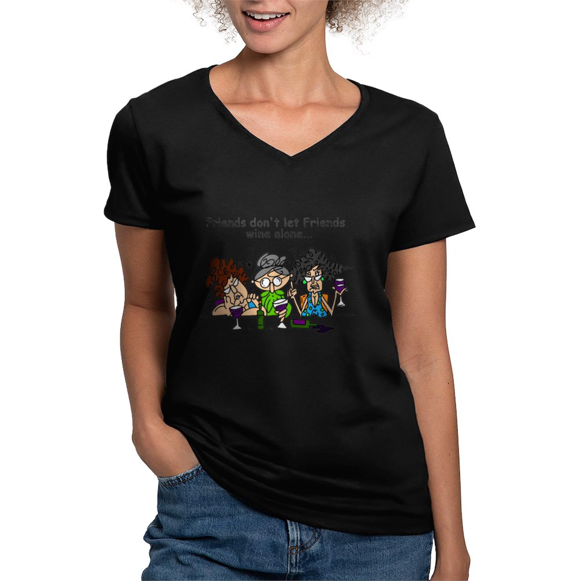 Friends and Wine Women's Cotton V-Neck T-Shirt - Funny Gift for Wine Lovers - Perfect for Girls Night Out, Bachelorette Parties & Casual Wear