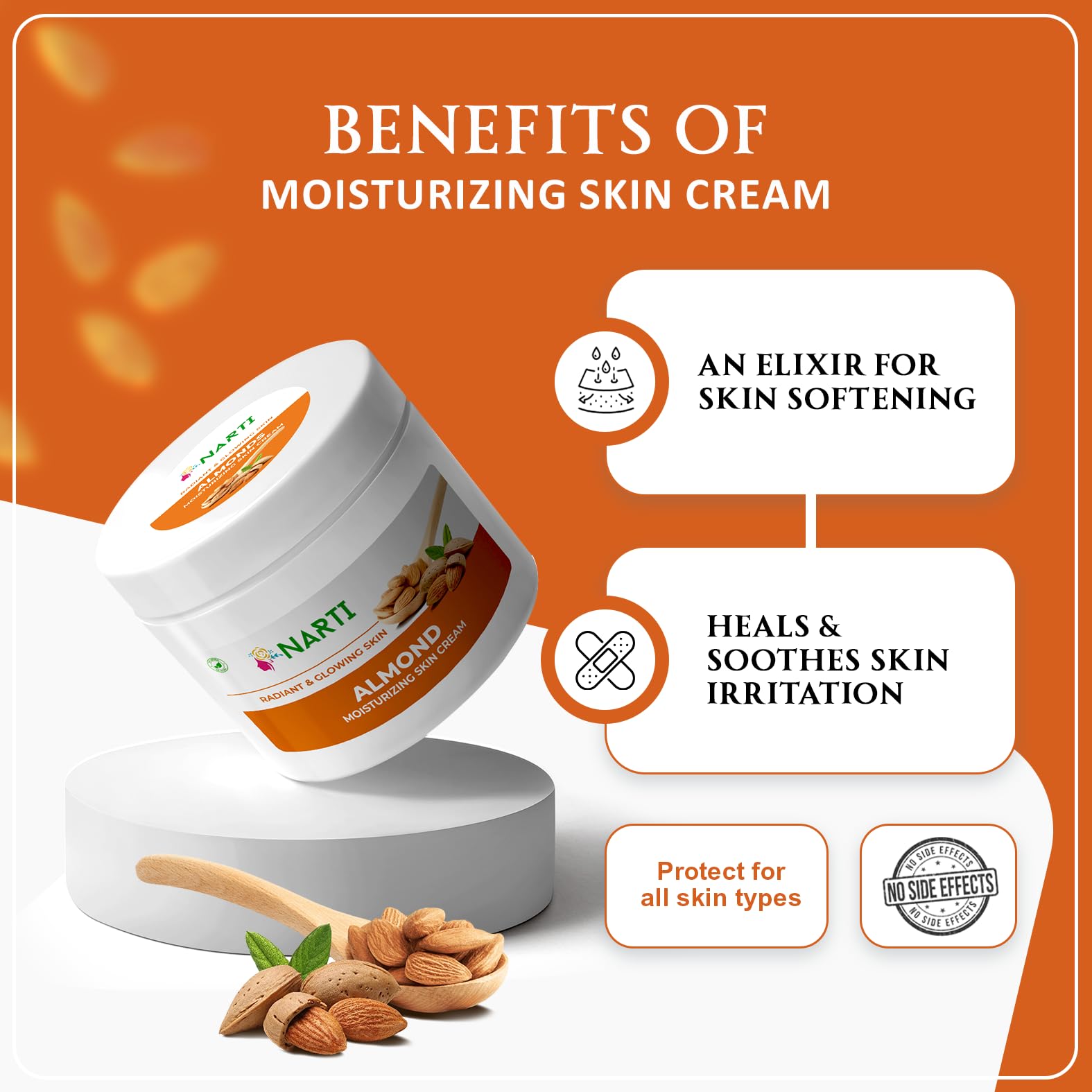 Narti Almonds Nourishing Skin Cream for Face & Body – Hydrating Moisturizer for Normal to Dry Skin, 800g | Perfect for Daily Skincare Routine & Winter Dryness Relief