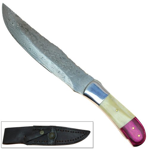 Premium Damascus Steel Knife with Bone Handle - Sharp, Durable Blade for Camping, Hunting & Outdoor Adventures