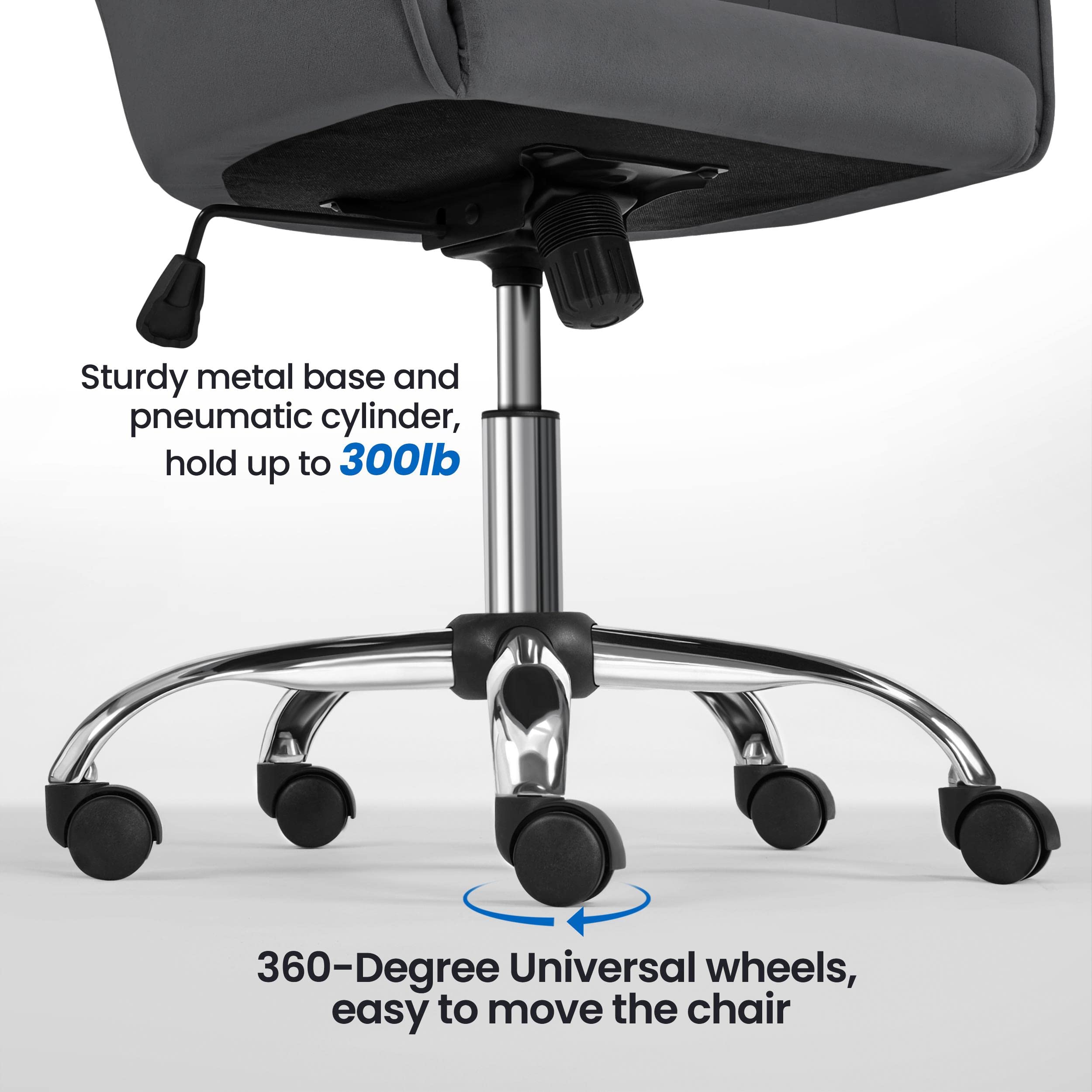 Topeakmart Adjustable Home Office Chair - Modern Mid Back Upholstered Desk Chair with Tufted Velvet Fabric, Swivel & Height Adjustable Task Chair for Computer Desk (Gray) - Perfect for Home Office, Gaming & Workspace Comfort