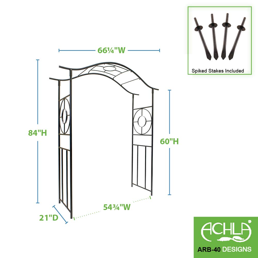 Achla Designs ARB-40 Tuscany Wrought Iron Garden Trellis Arch Arbor in Graphite - Elegant Outdoor Decor for Climbing Plants, Vine Support, and Wedding Backdrops