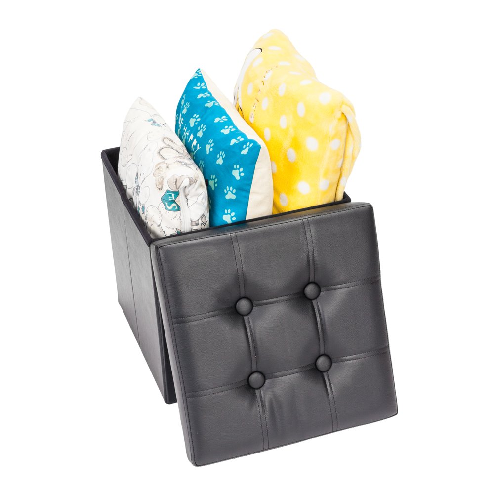 Faux Leather Storage Ottoman Bench with Shoe Storage - Foldable Foot Rest Stool, Multi-Functional Ottoman Cube for Living Room, Bedroom & Entryway - Perfect for Shoes, Blankets & Home Organization