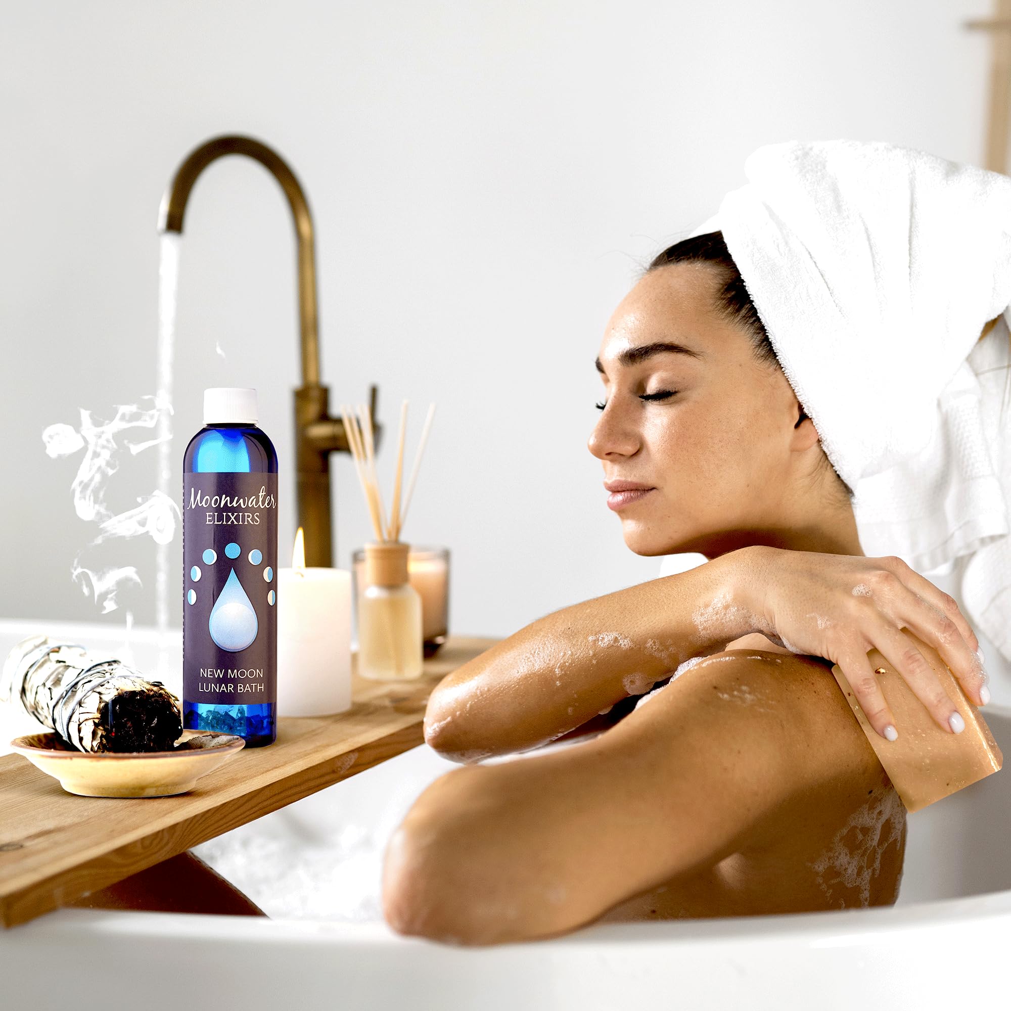 Aura Cleansing Lunar Bath Oil & Smudge Kit with Reiki - New Moon Elixir for Energy Clearing | Spiritual Protection from Negative Energy | Positive Energy Ritual Set | Sacred Space Cleanse by Moonwater Elixirs | Perfect for Meditation, Yoga & Home Blessing Ceremonies