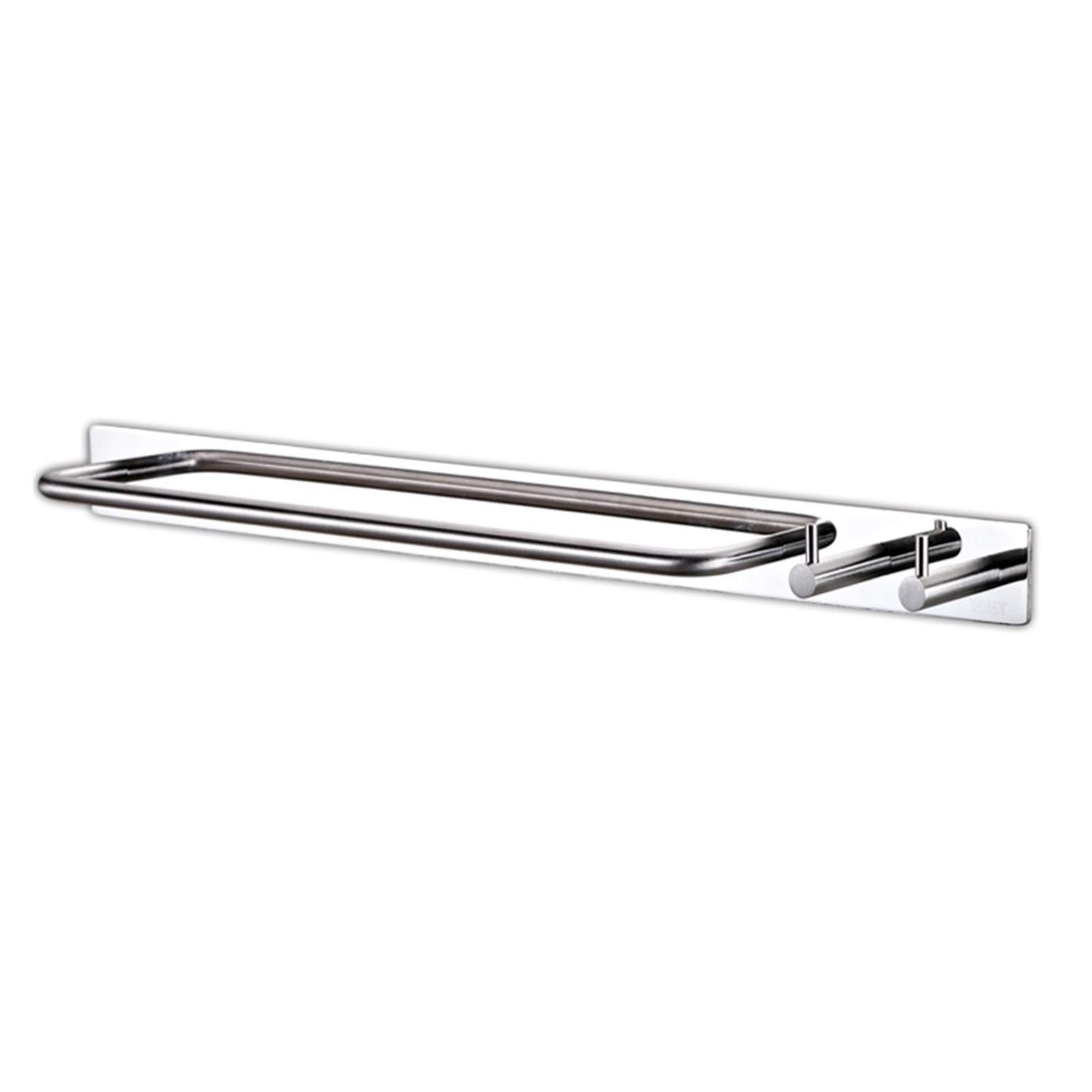 Stainless Steel Self-Adhesive Towel Bar with Hooks - 40CM/15.7in Wall Mounted Bathroom Shelf for Towels & Robes - No Drilling Multi-Functional Bathroom Organizer for Spa, Hotel or Home Decor